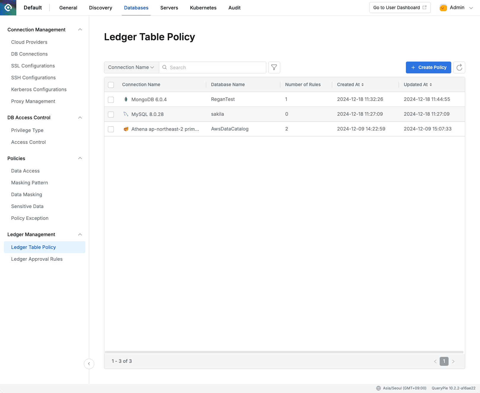 Administrator > Databases > Ledger Management > Ledger Table Policy