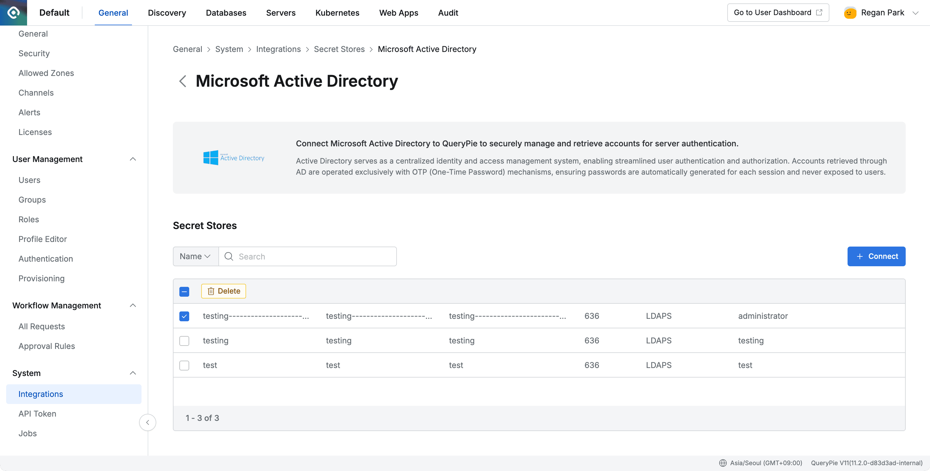 Administrator > General > System > Integrations > Microsoft Active Directory