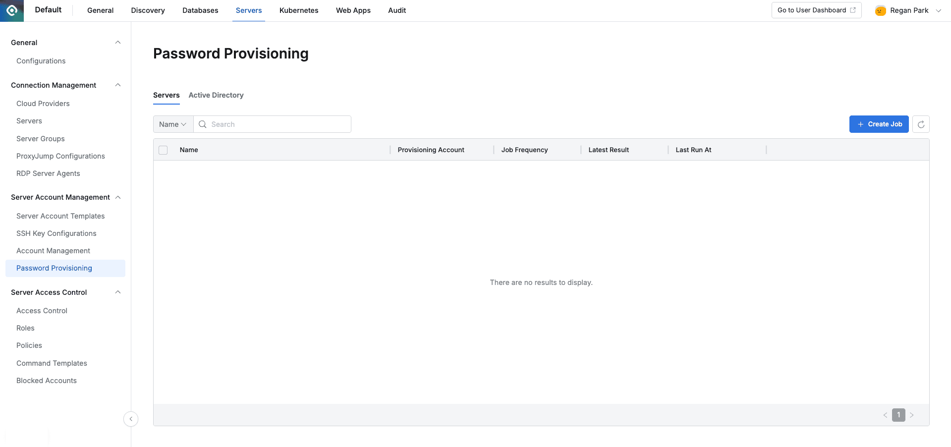 Administrator > Servers > Server Account Management > Password Provisioning