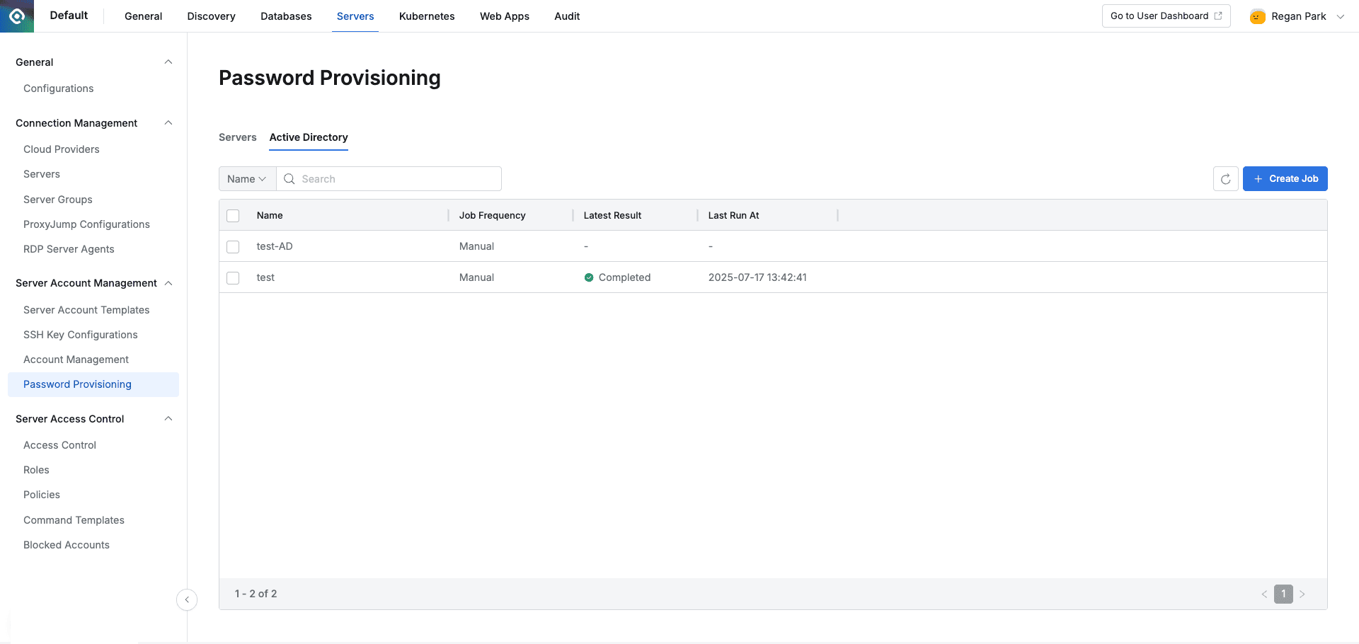 Administrator > Servers > Server Account Management > Password Provisioning