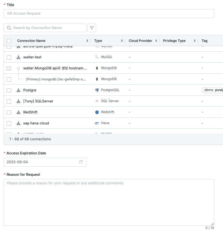 User > Workflow > Submit Request > DB Access Request > Request Summary