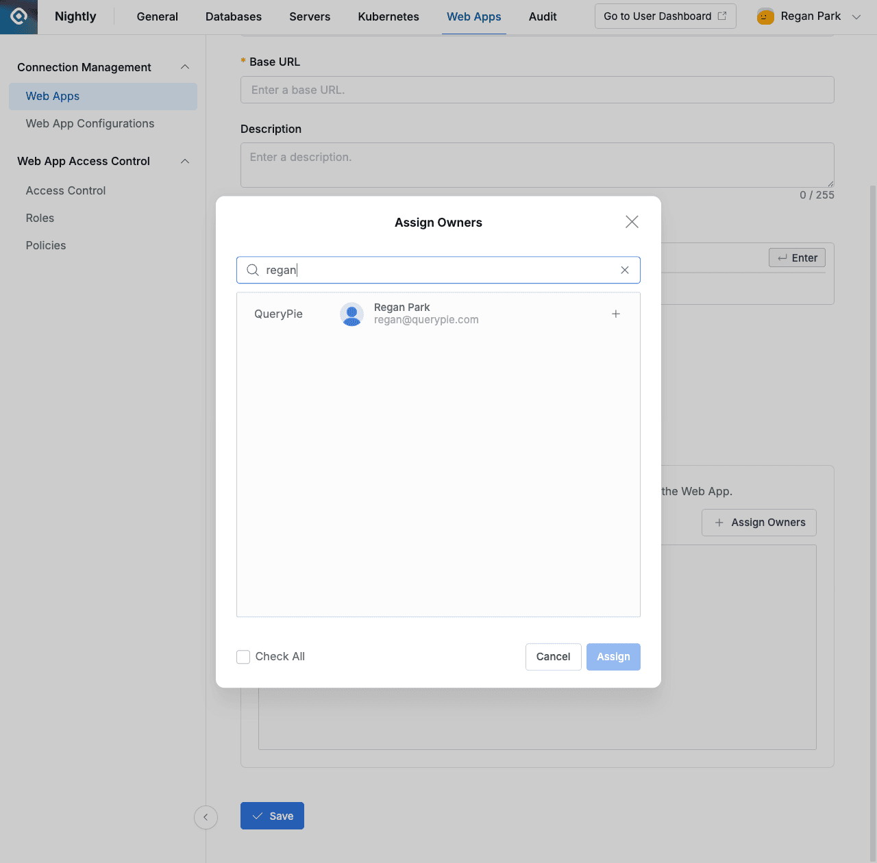 Assign Owners screen