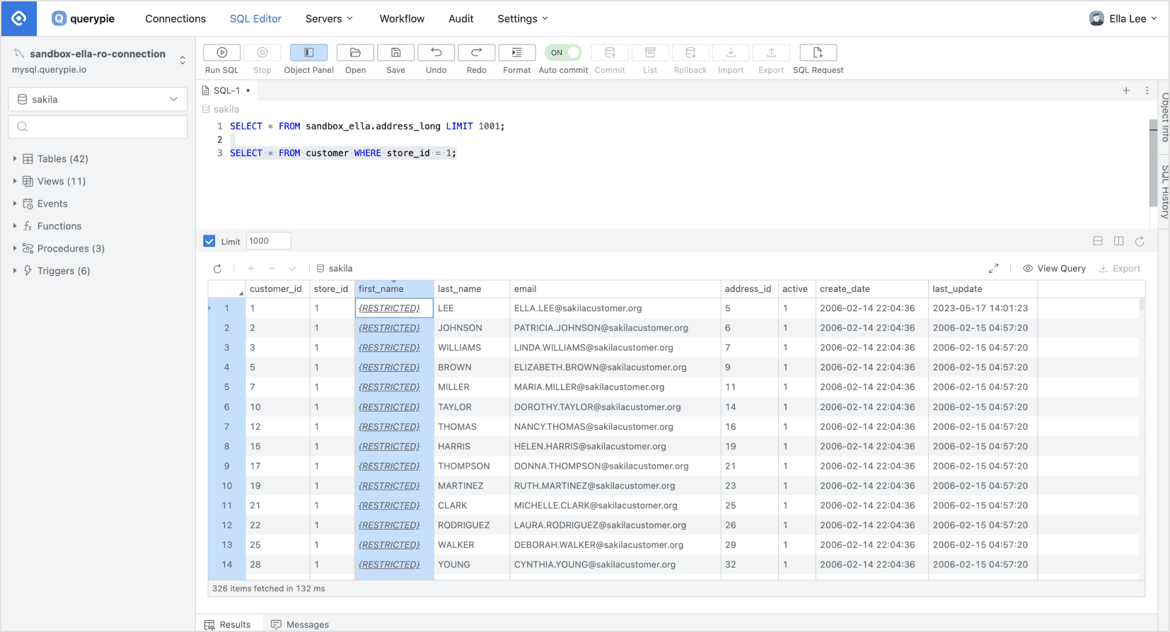 SQL Editor > 정책이 적용된 데이터 조회시 {RESTRICTED} 로 표시
