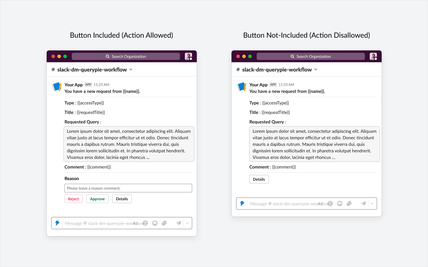 Action-enabled type example (left) / Action-disabled type example (right)
