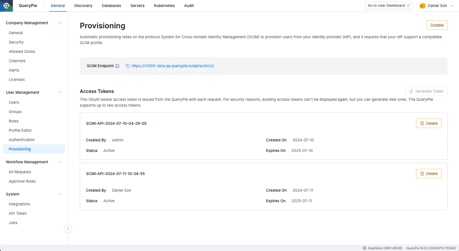 Administrator > General > User Management > Provisioning
