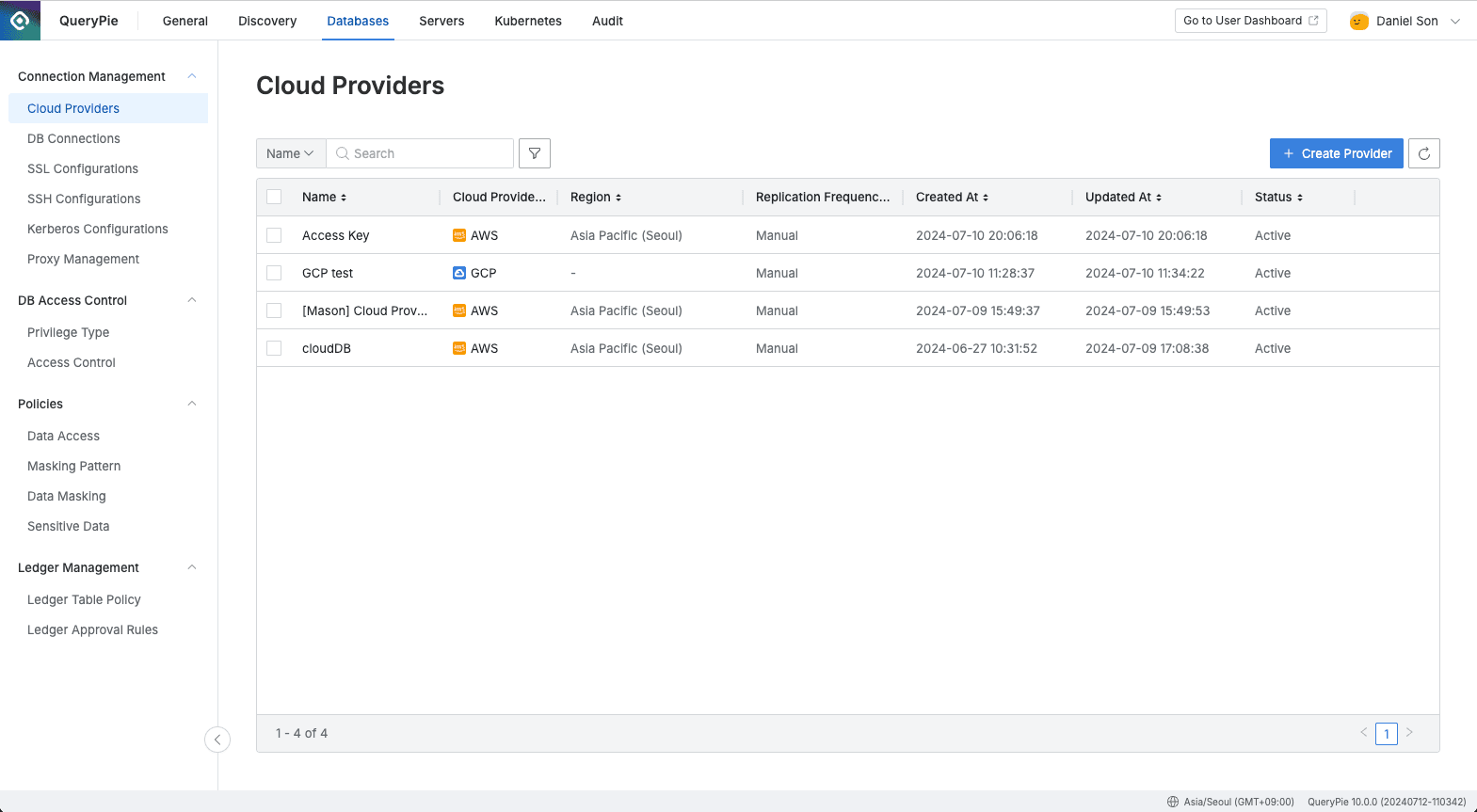 Administrator > Databases > Connection Management > Cloud Providers