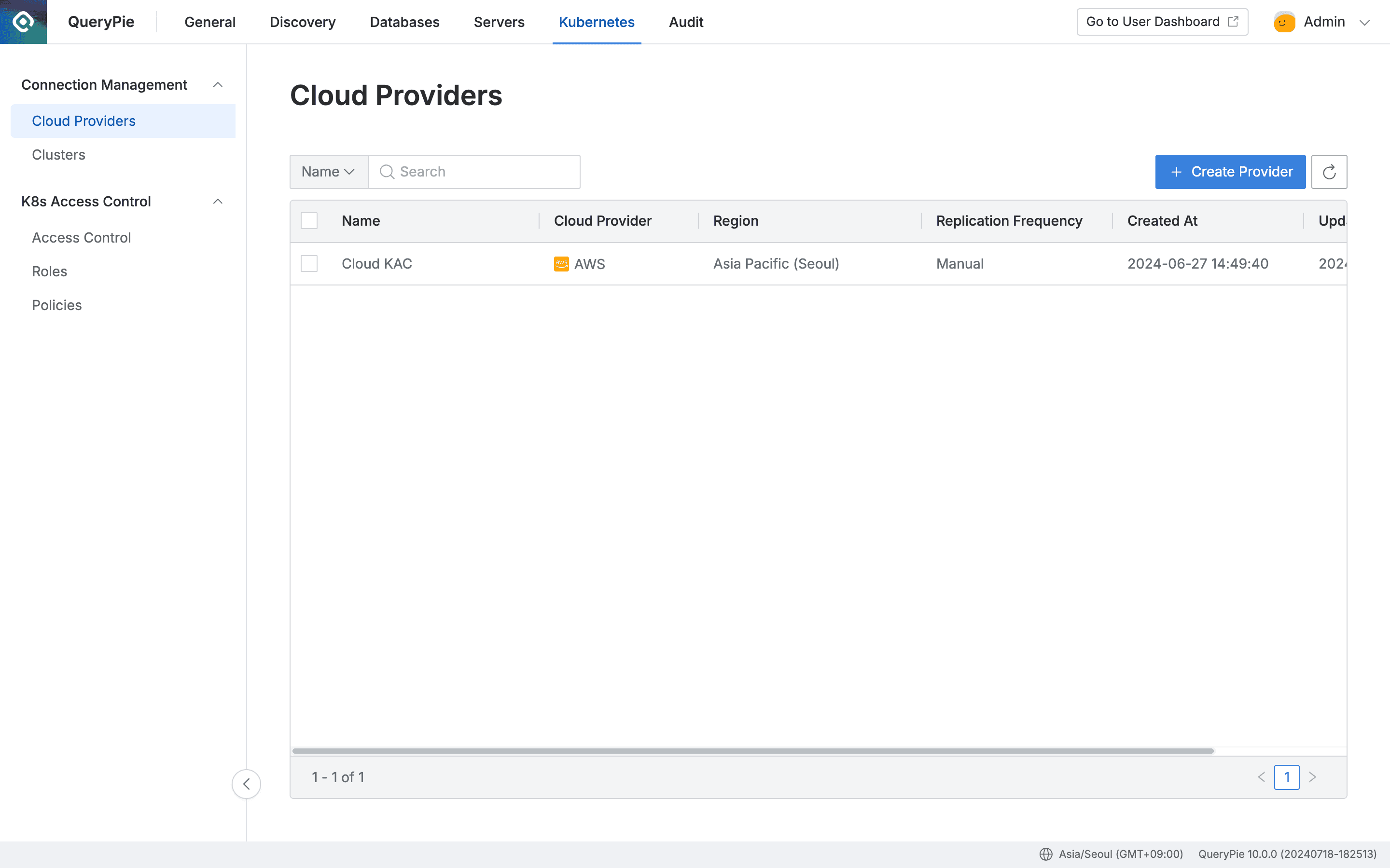 Administrator > Kubernetes > Connection Management > Cloud Providers