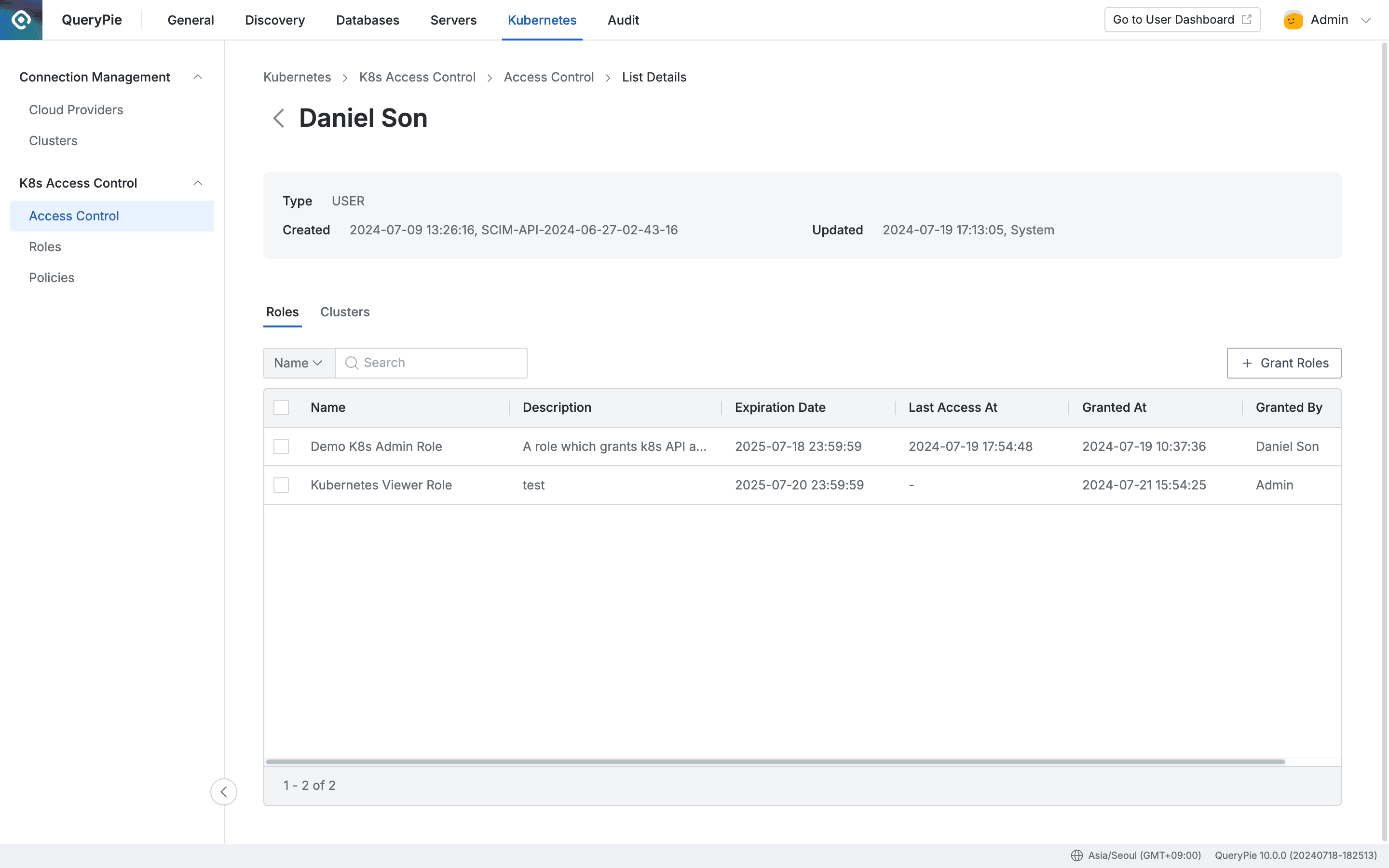 Administrator > Kubernetes > K8s Access Control > Access Control > List Details