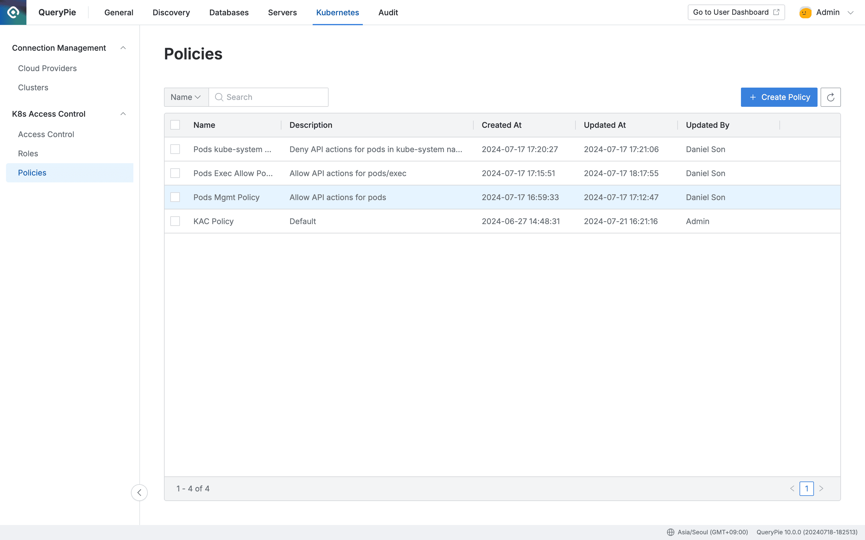 Administrator > Kubernetes > K8s Access Control > Policies