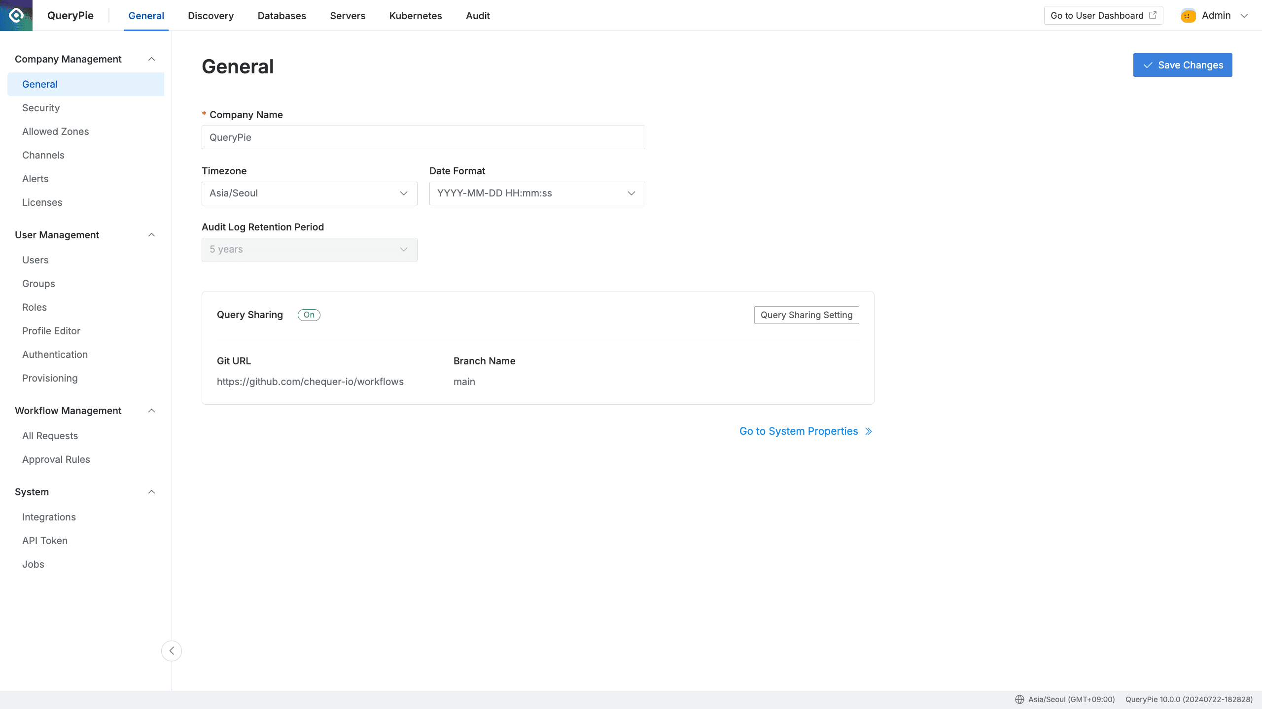 Administrator > General > Company Management > General