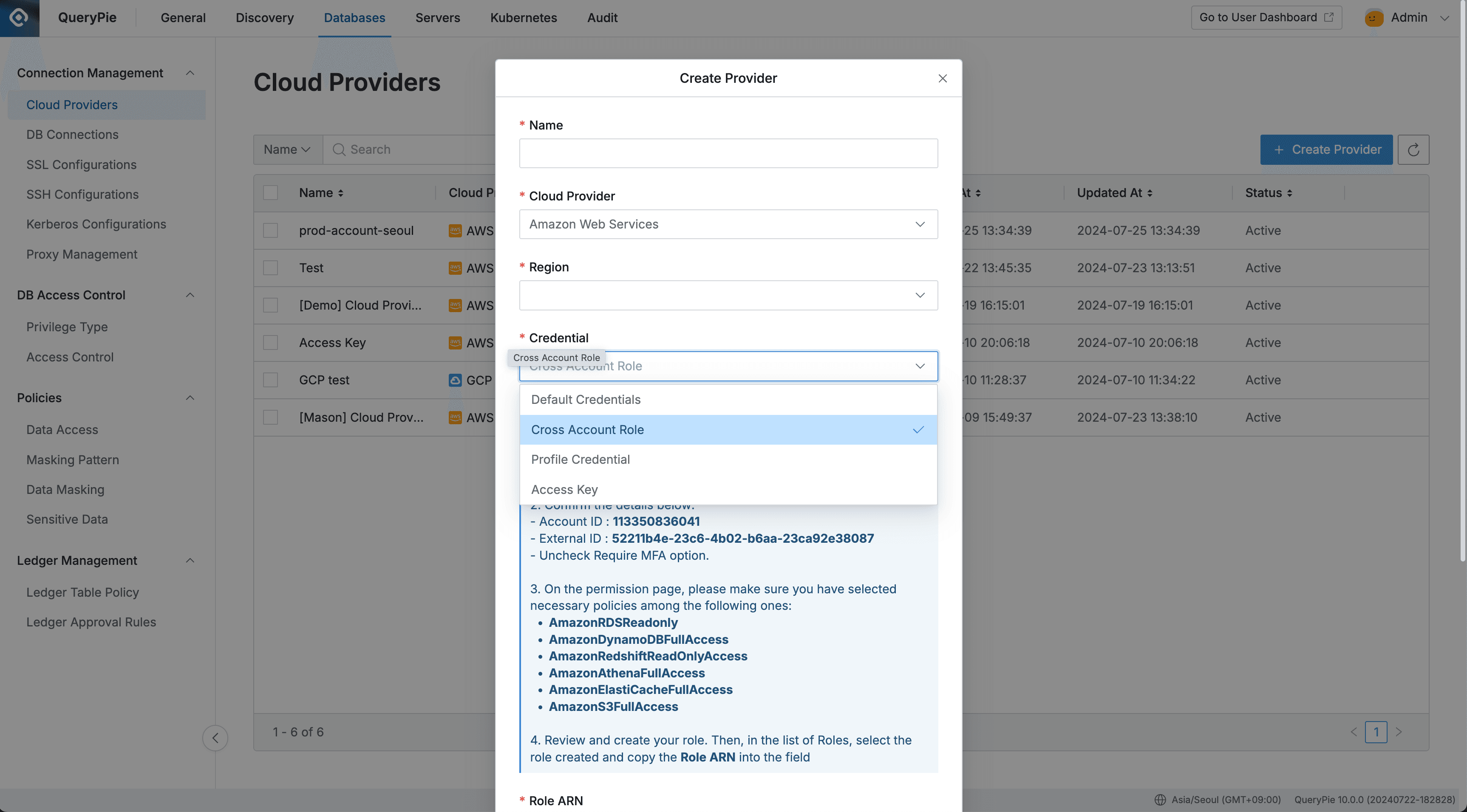 Administrator > Databases > Connection Management > Cloud Provider > Create Provider