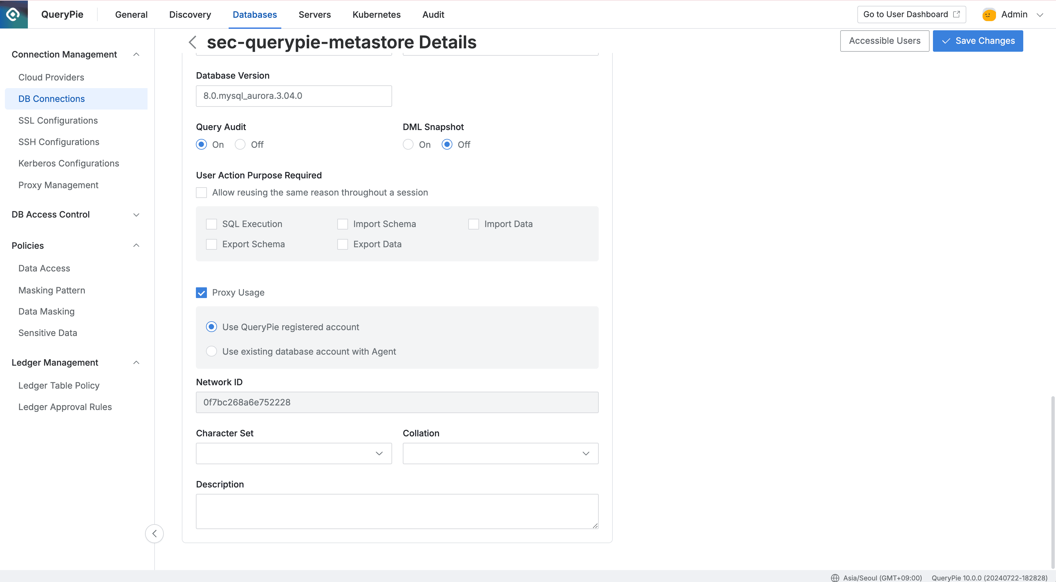 Administrator > Databases > Connection Management > DB Connections > Connection Details > Proxy Usage