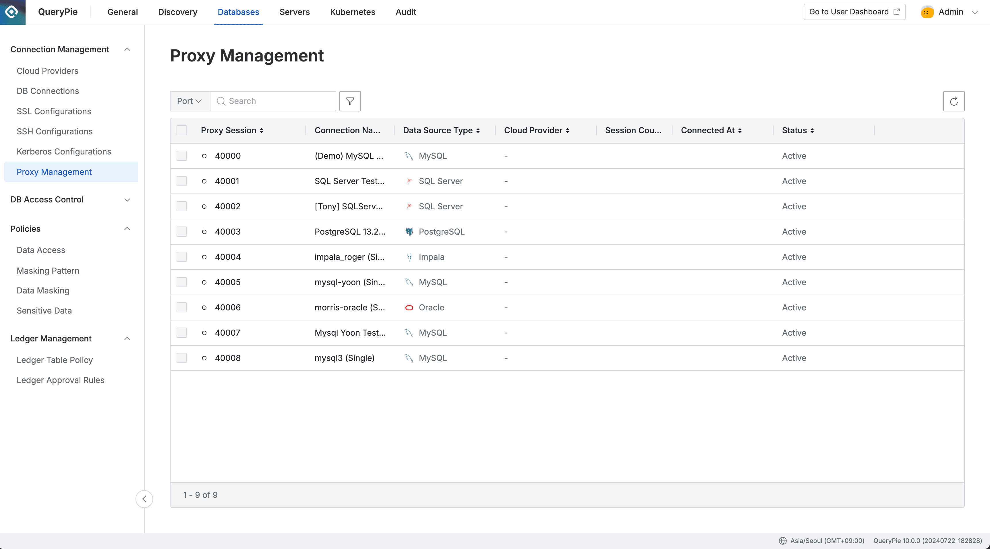 Administrator > Databases > Connection Management > DB Connections > Proxy Management