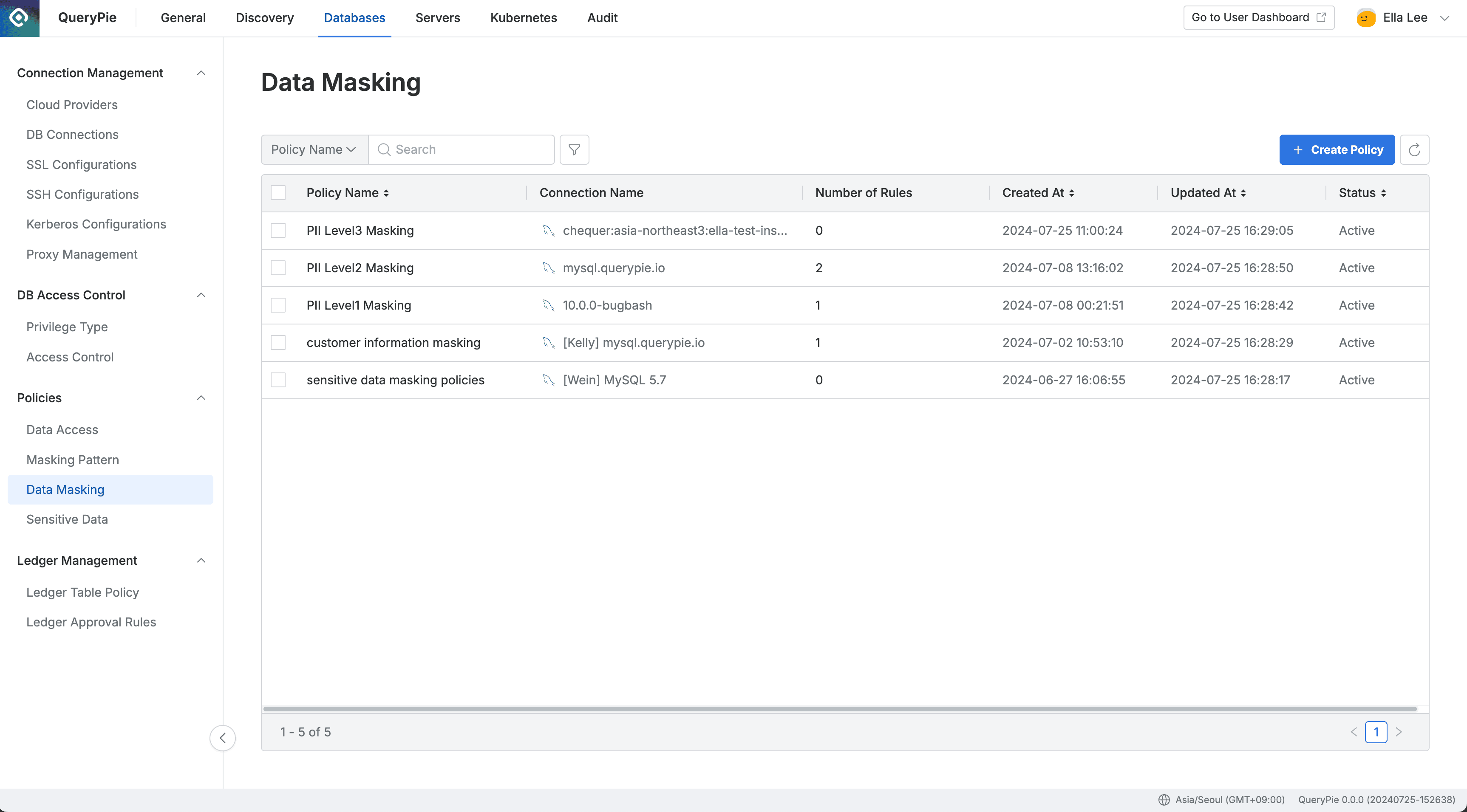 Administrator > Databases > Policies > Data Masking