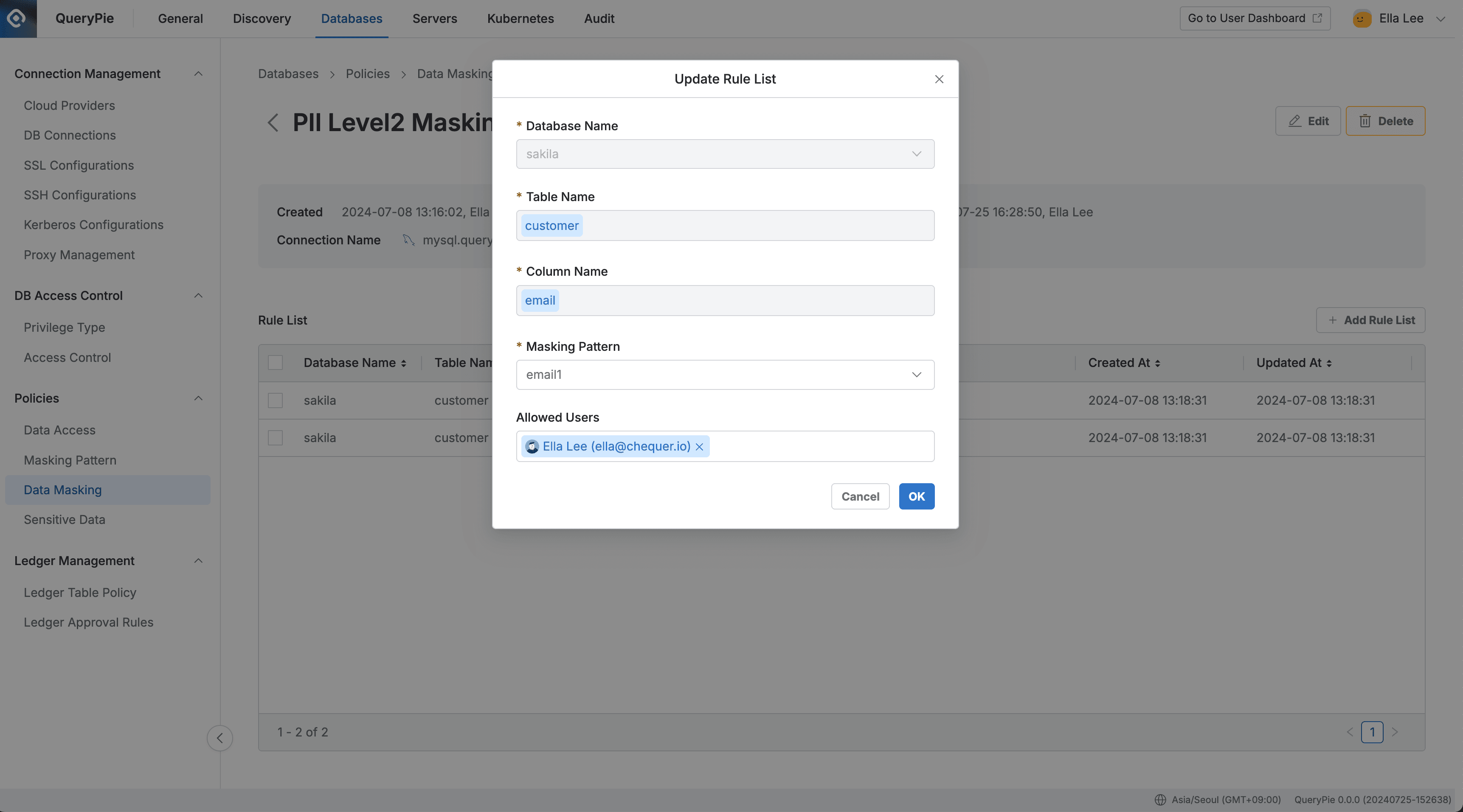 Administrator > Databases > Policies > Data Masking > Rule Details