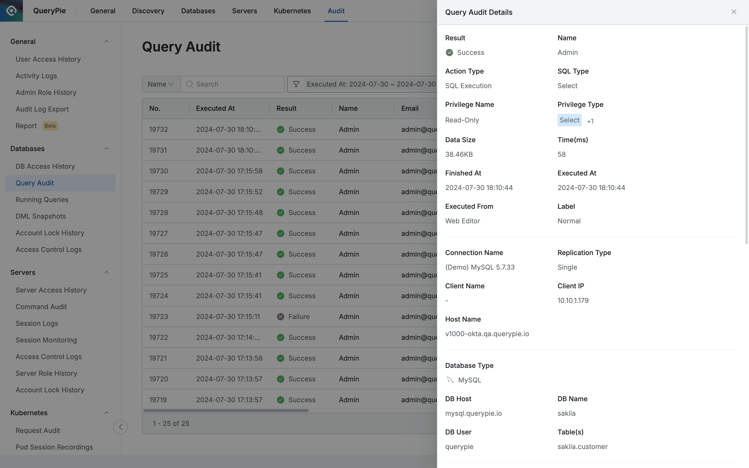 Administrator > Audit > Databases > Query Audit > Query Audit Details