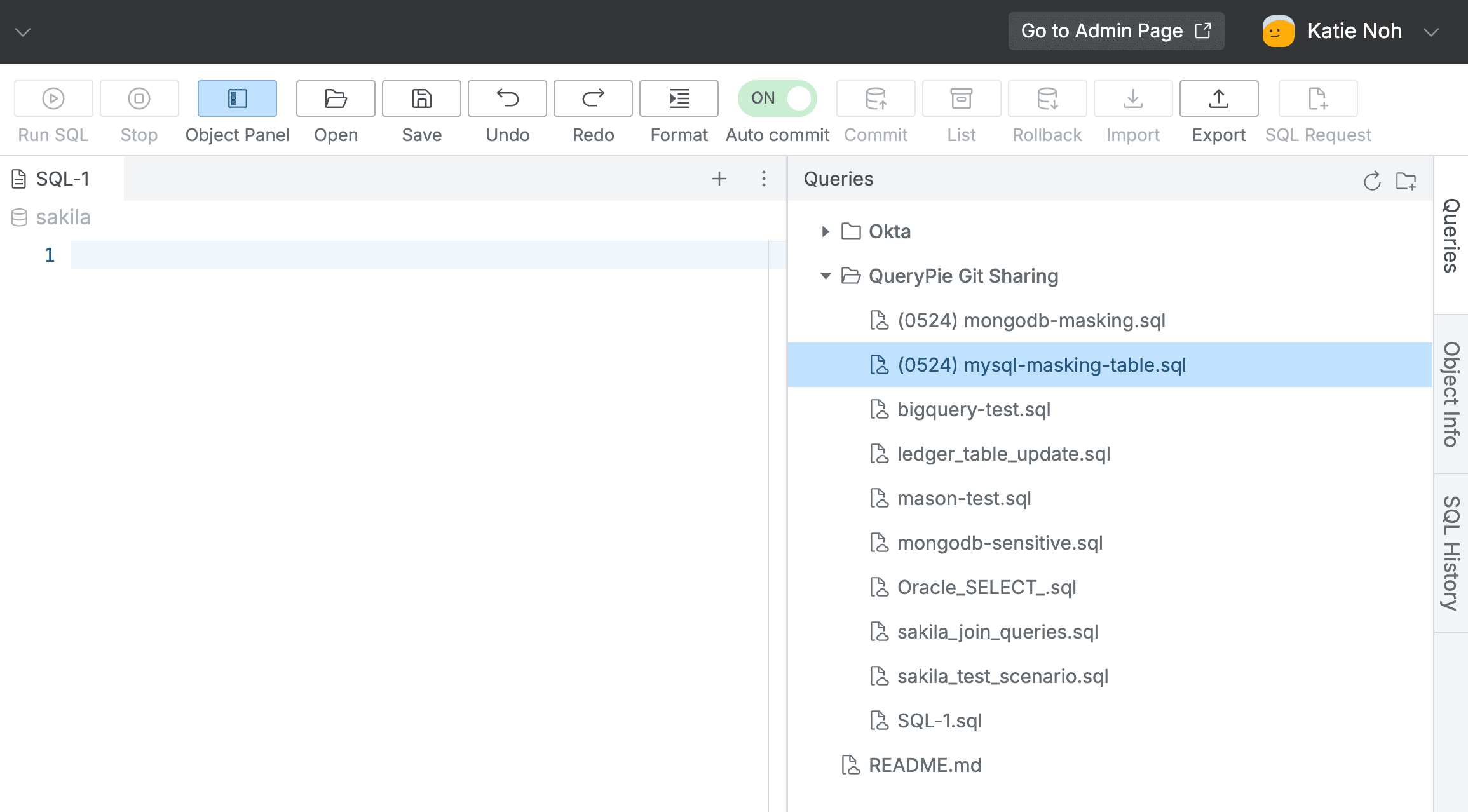 SQL Editor > Queries Panel