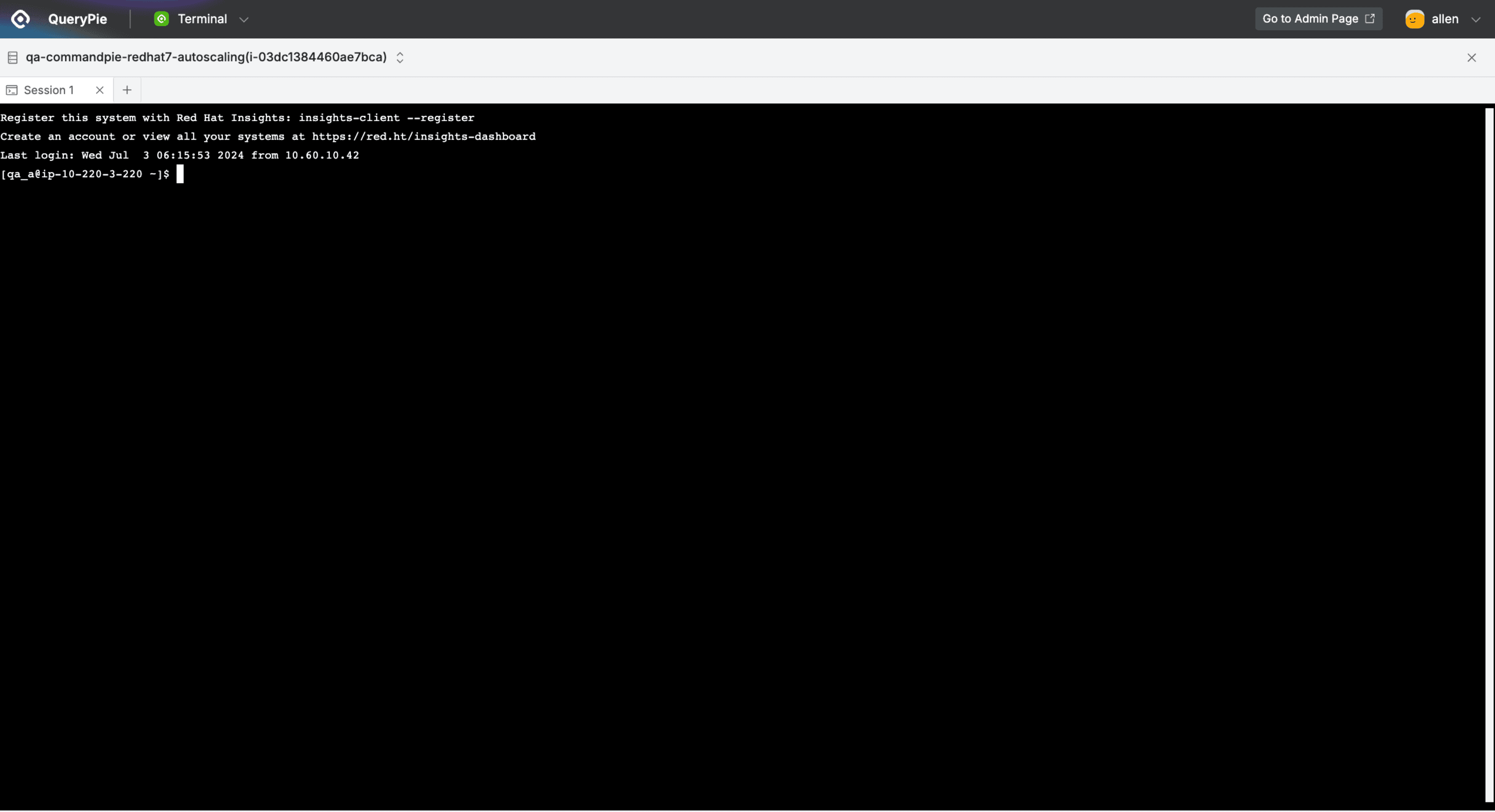 QueryPie Web > Servers > Terminal
