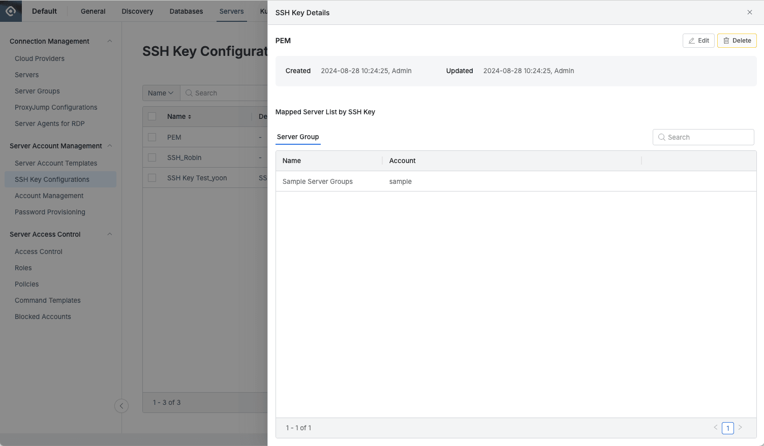 Administrator > Servers > Server Account Management > SSH Key Configurations > SSH Key Details