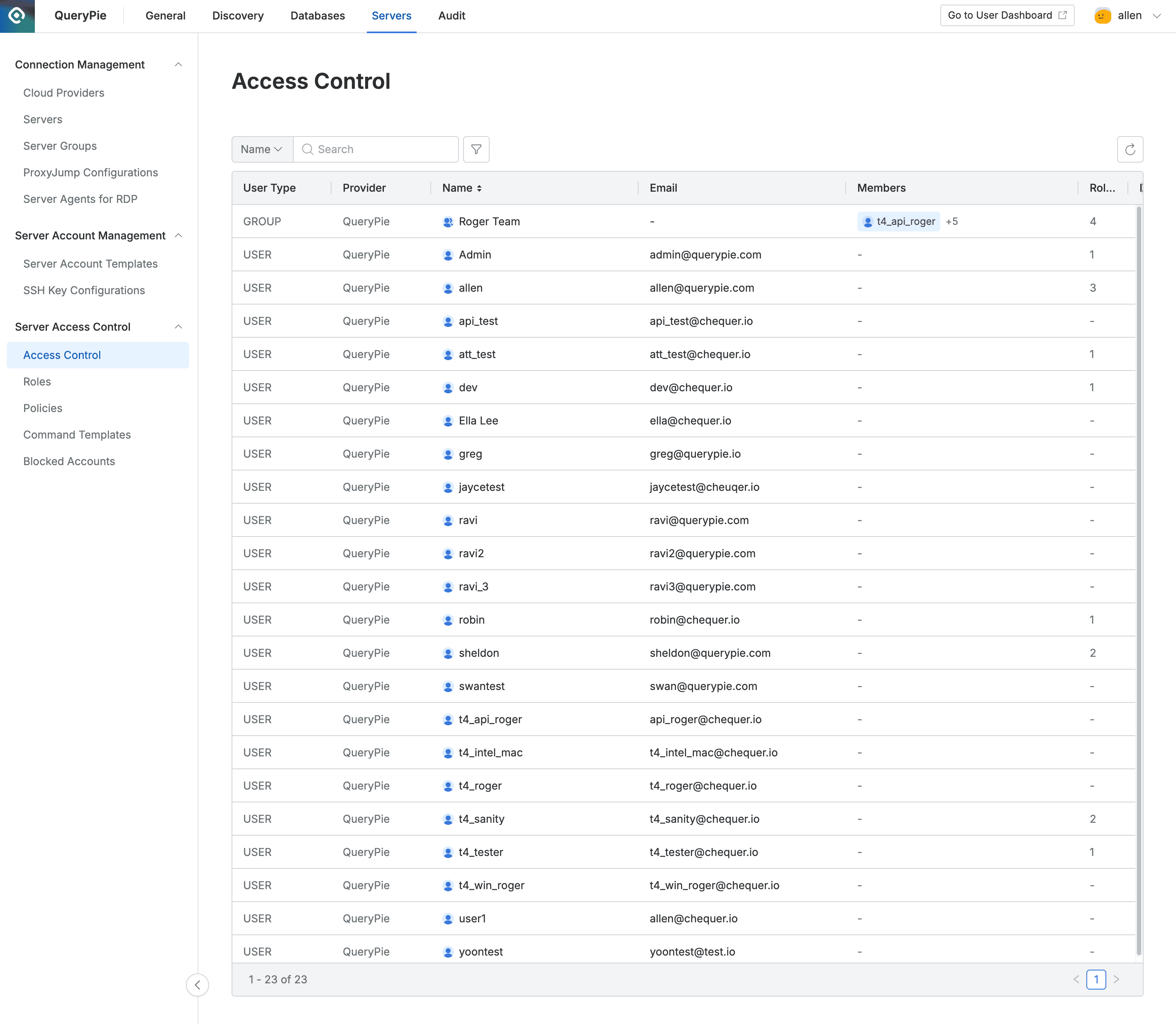 Administrator > Servers > Server Access Control > Access Control
