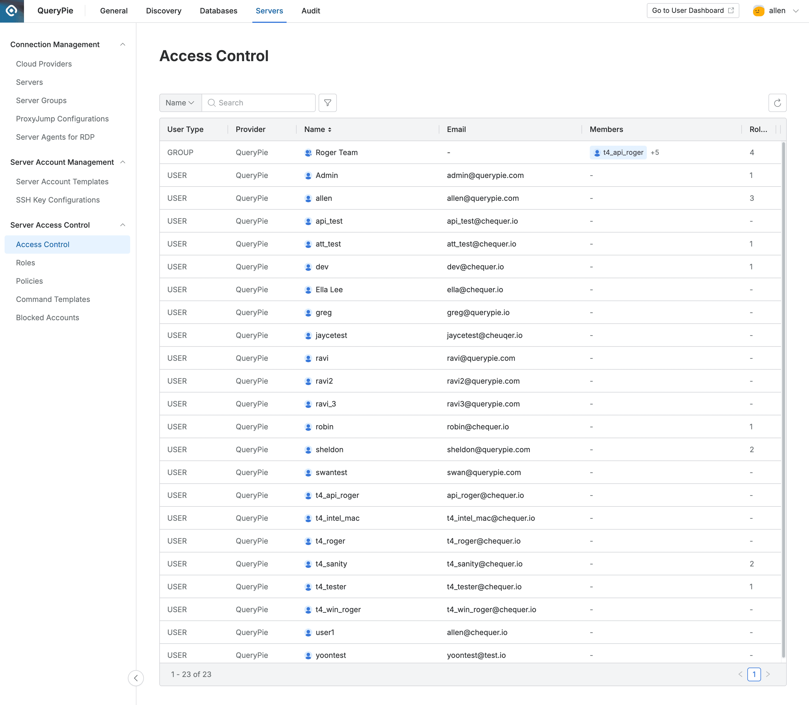 Administrator > Servers > Server Access Control > Access Control