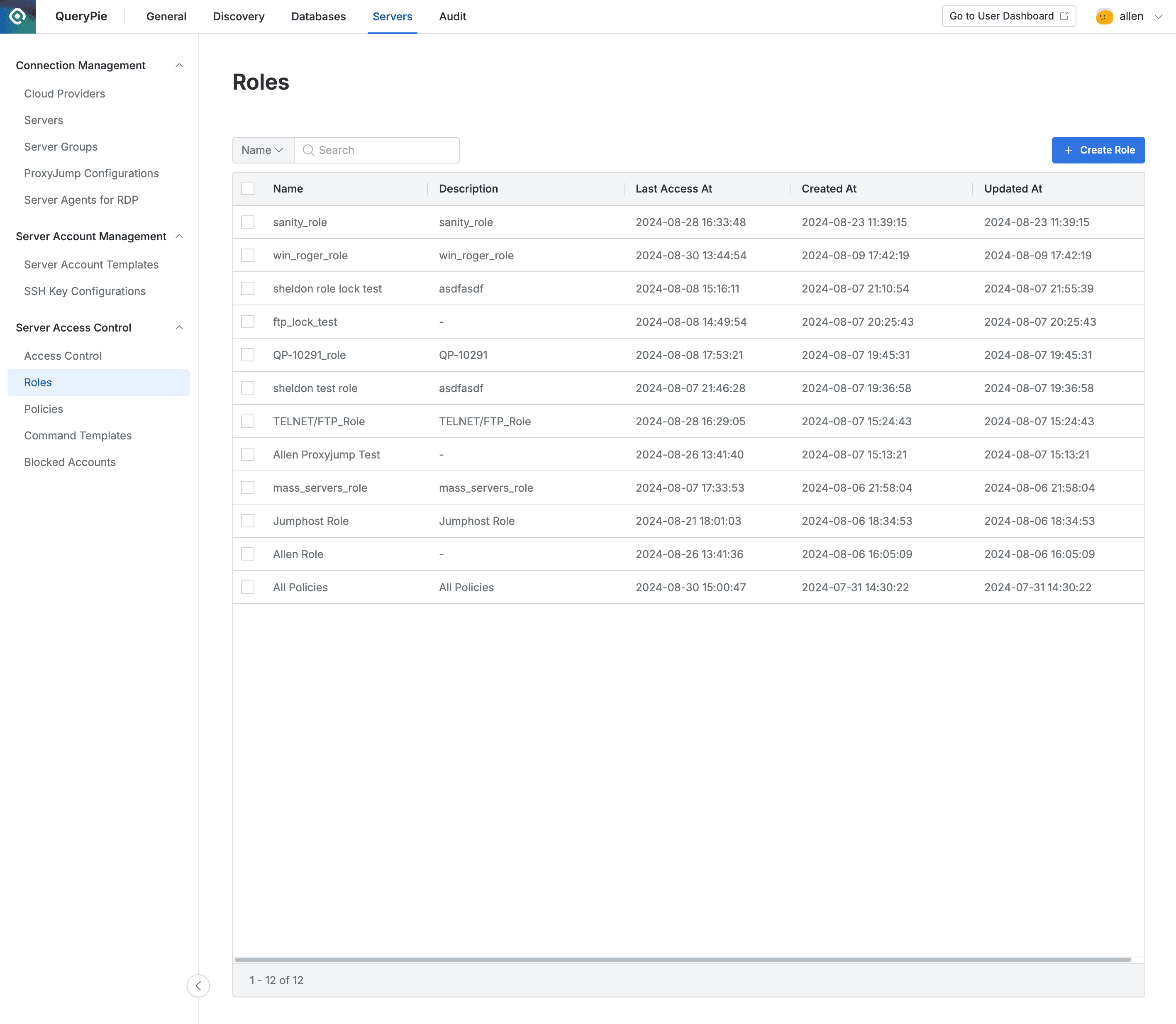 Administrator > Servers > Server Access Control > Roles > List Details