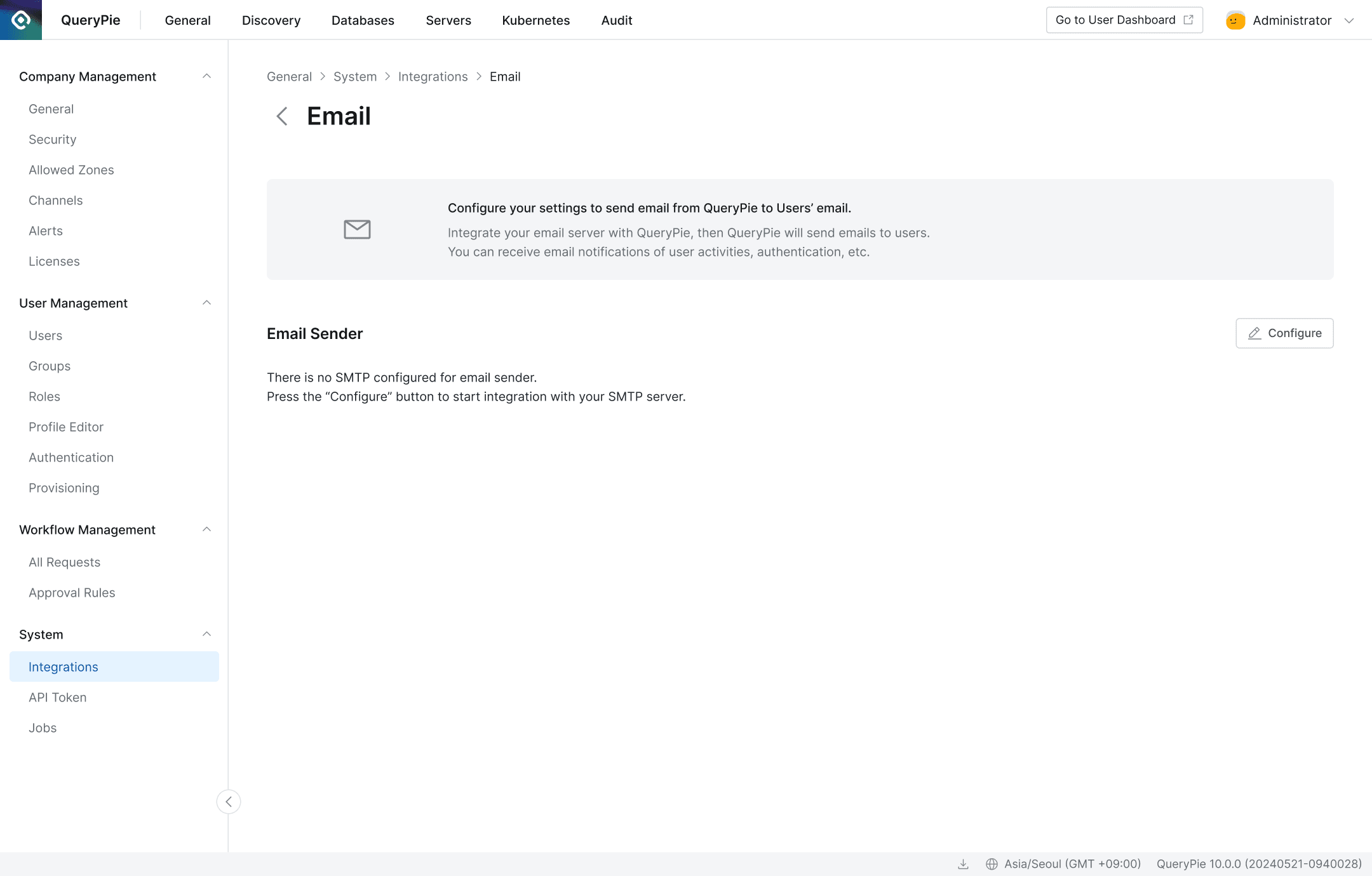 Email Integration details page