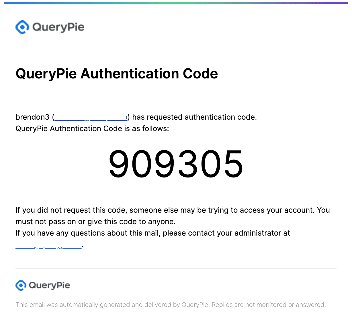 Authentication Code Received via Email