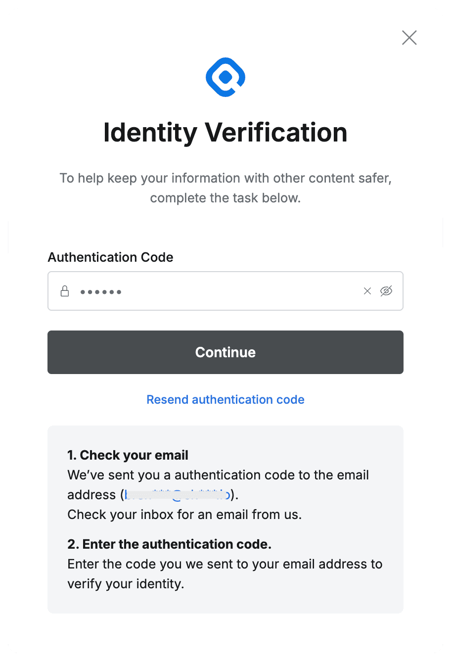 Enter One-Time Authentication Code (Email)