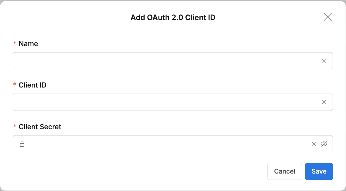 Enter OAuth 2.0 Client ID information
