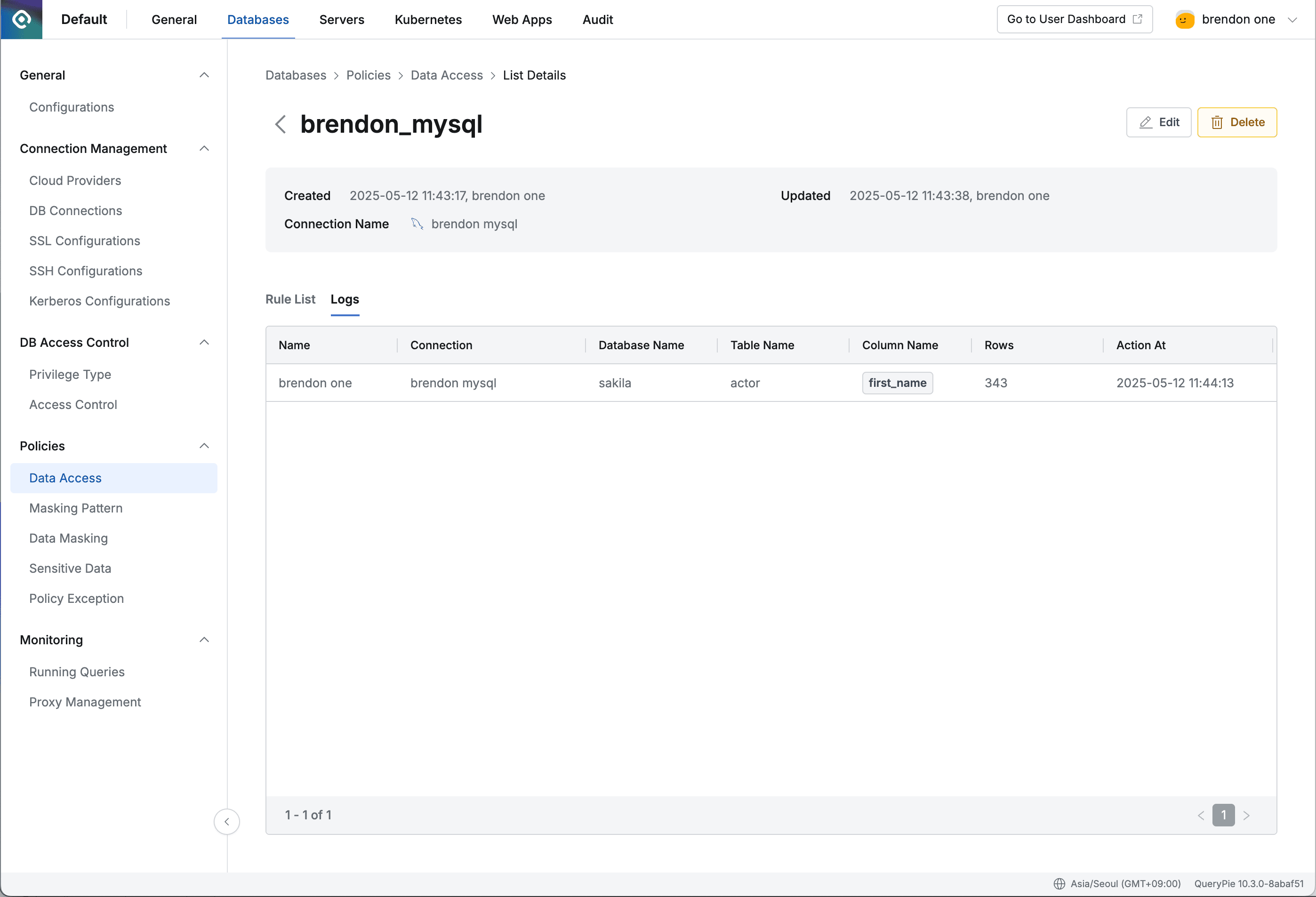 Checking logs in Logs tab
