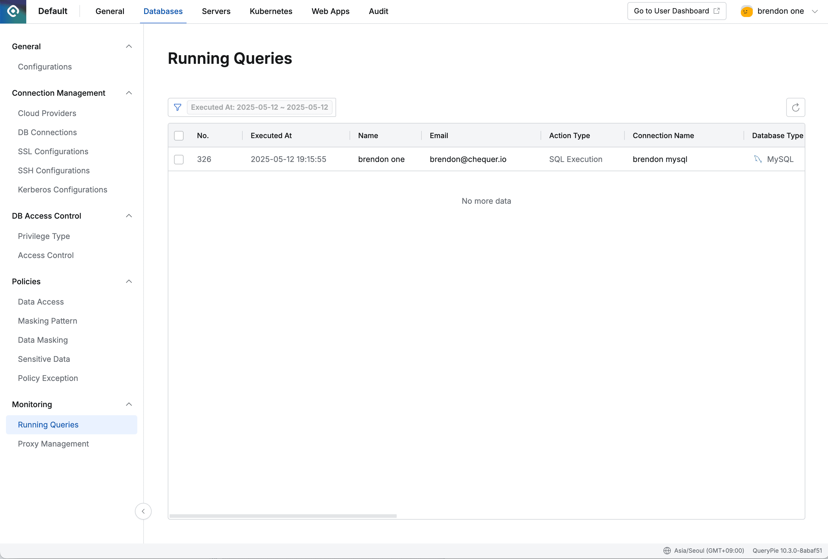 Databases > Monitoring > Running Queries