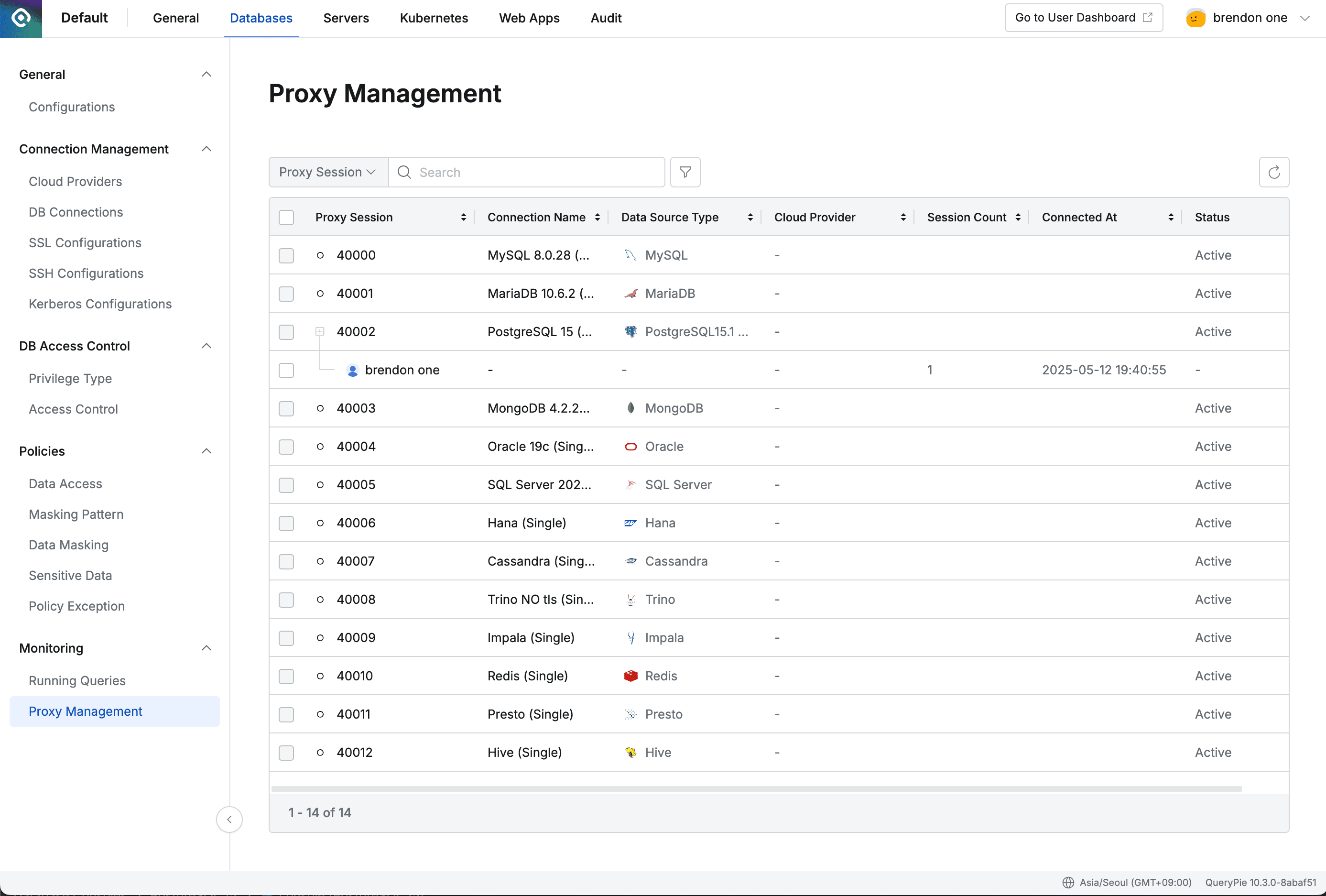 Databases > Monitoring > Proxy Management