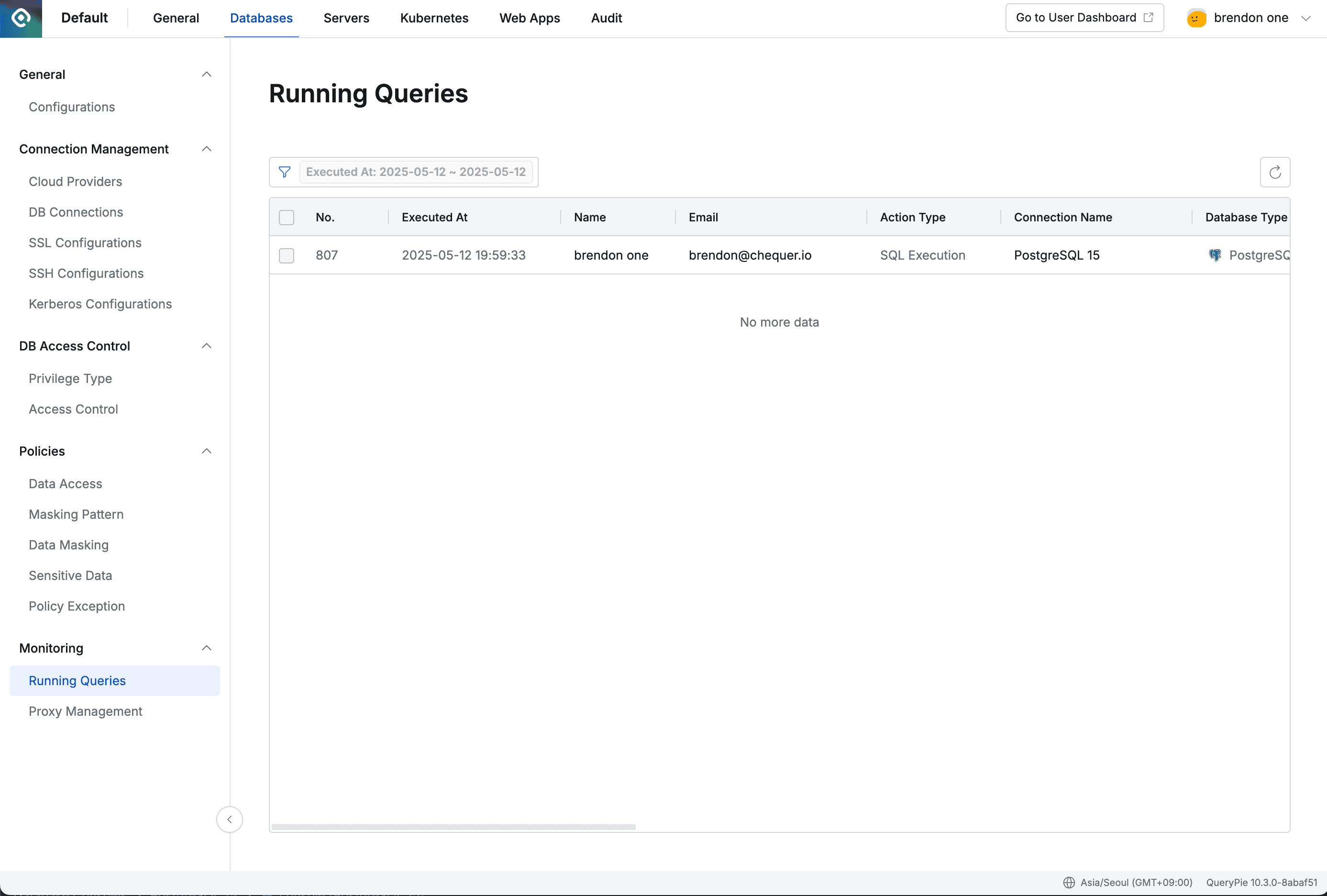 Databases > Monitoring > Running Queries