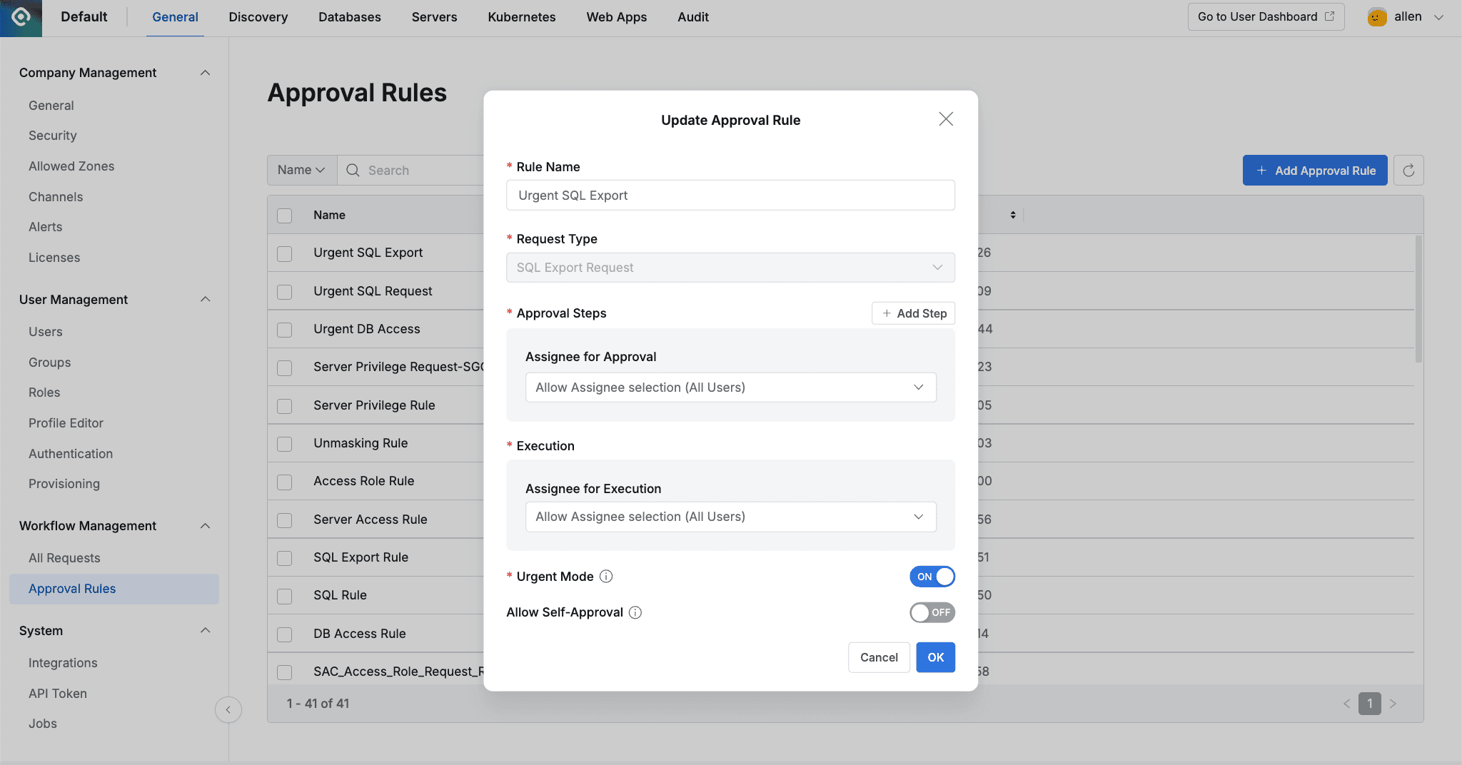 Administrator > General > Workflow Management > Approval Rules > Update Approval Rule