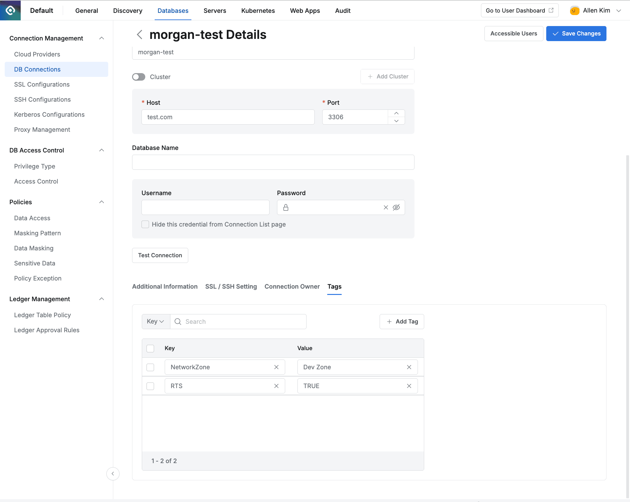 Admin Page > Servers > Connection Management > DB Connections