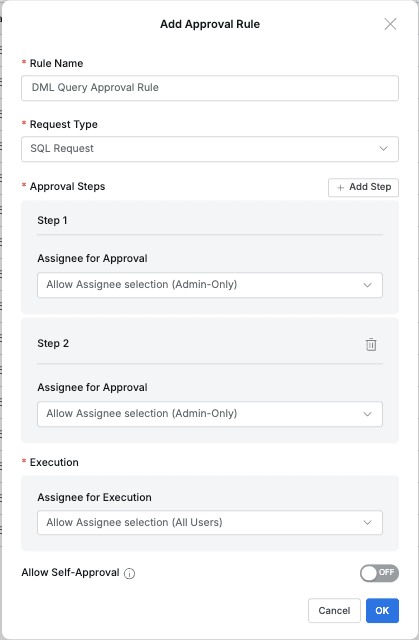 Creating SQL Request format Approval rule in General > Workflow Management > Approval Rules