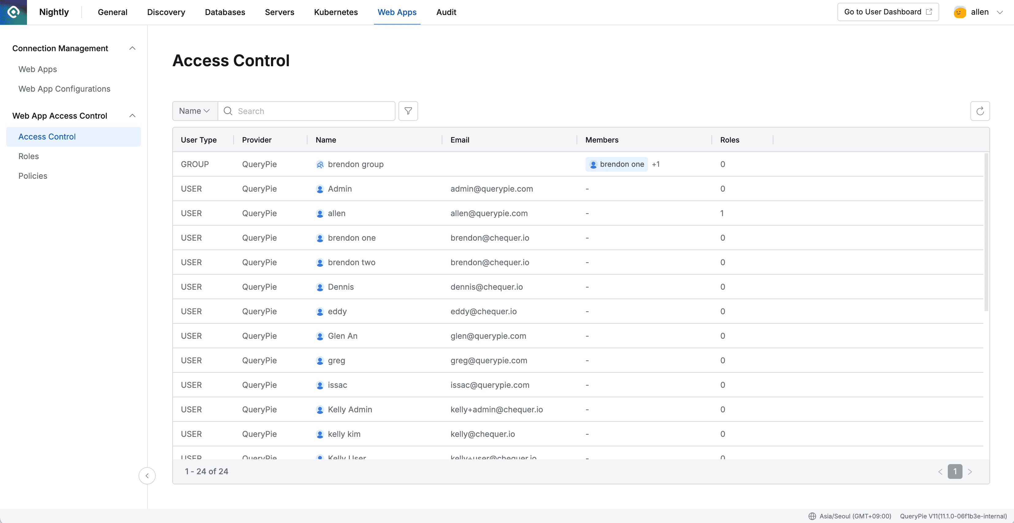 Administrator > Web Apps > Web App Access Control > Access Control