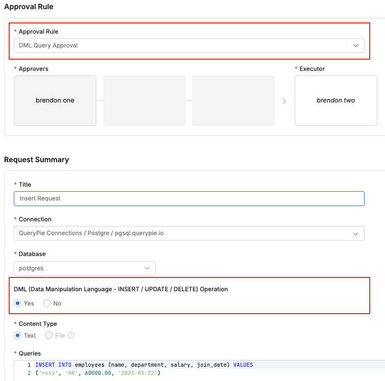 Workflow의 SQL Request 양식