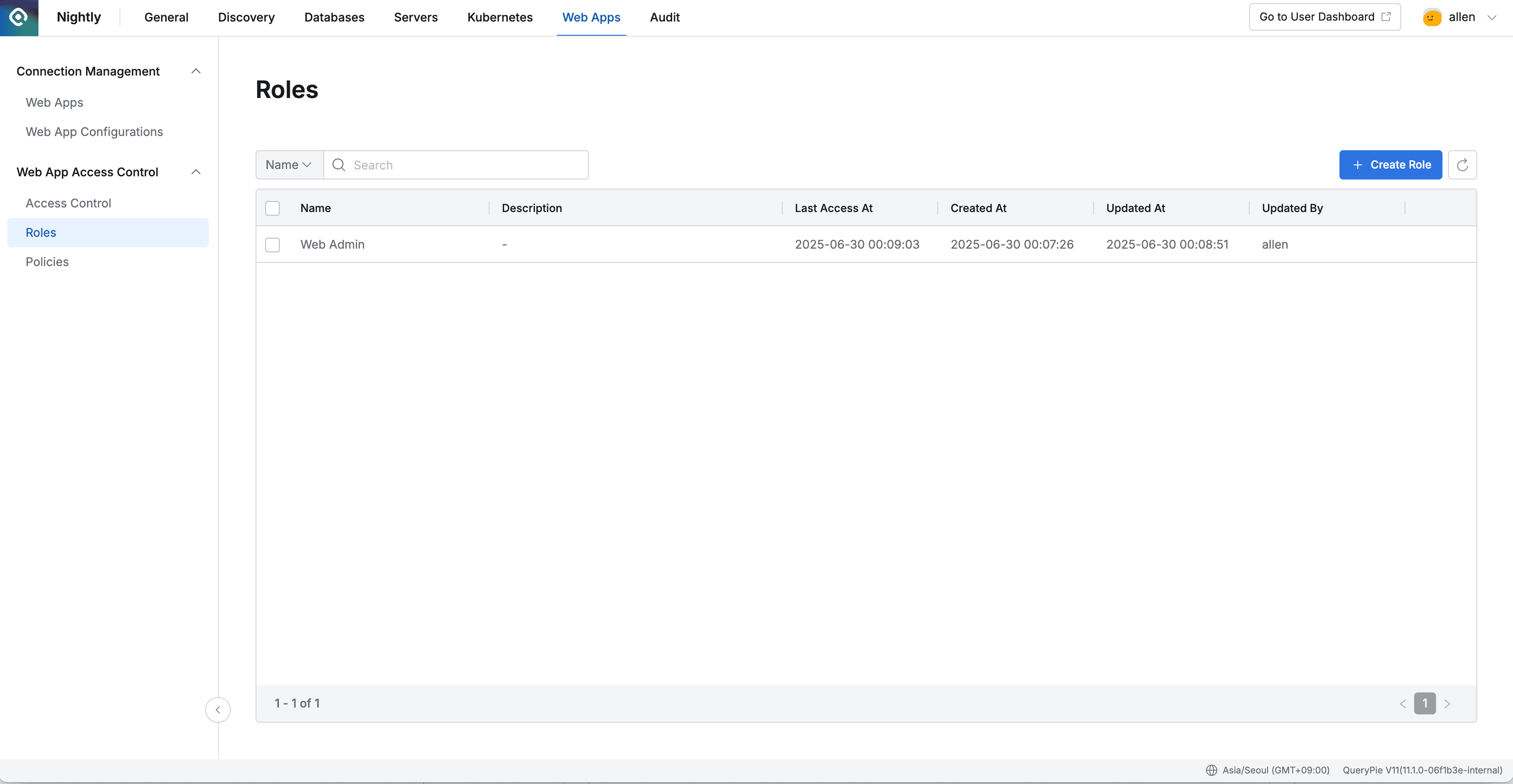 Administrator > Web Apps > Web App Access Control > Roles