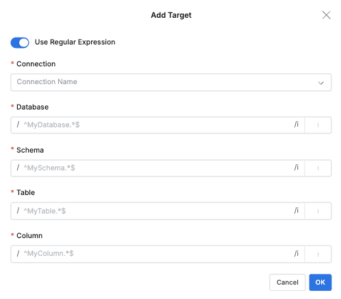 Specifying targets using regular expressions