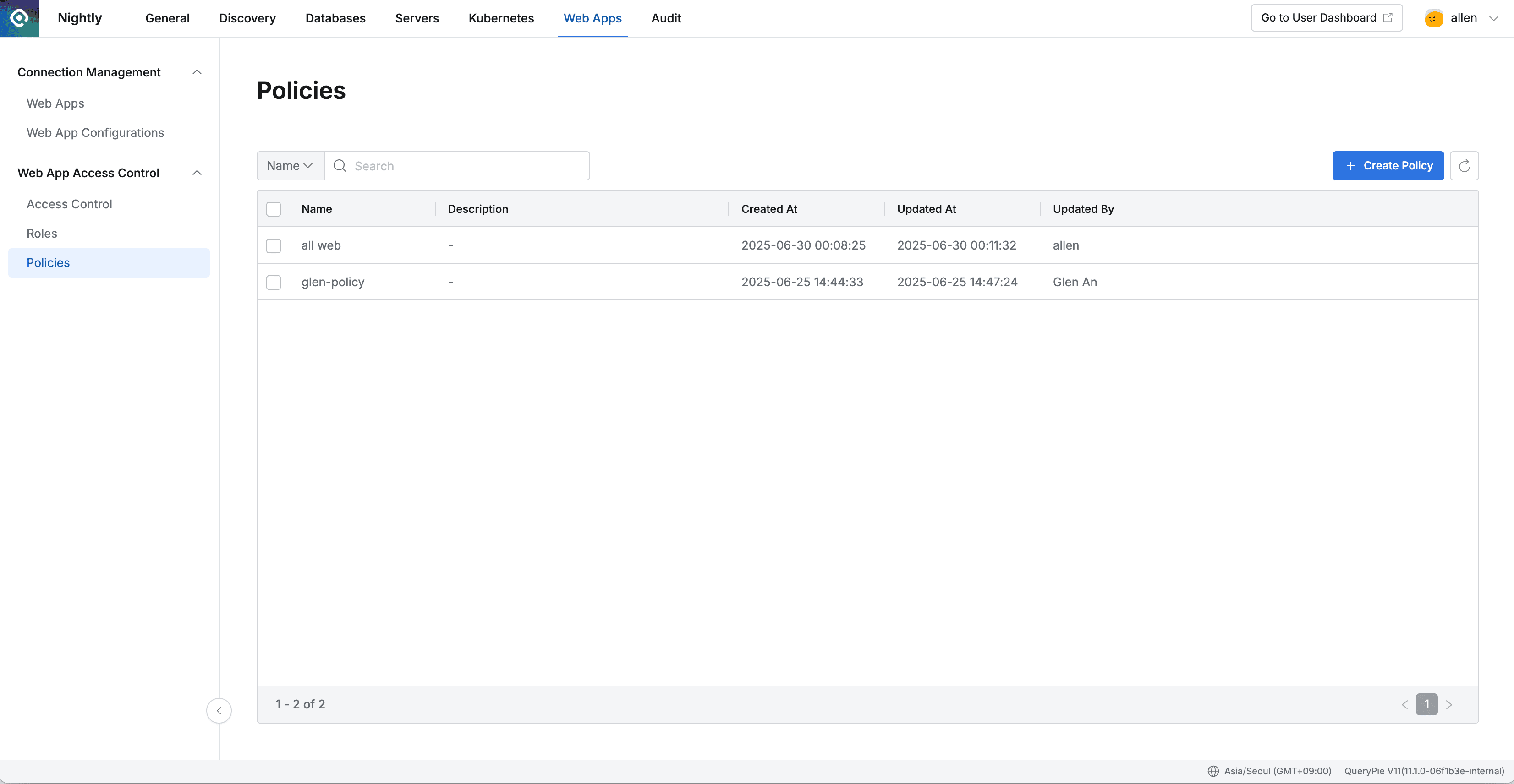Administrator > Web Apps > Web App Access Control > Policies