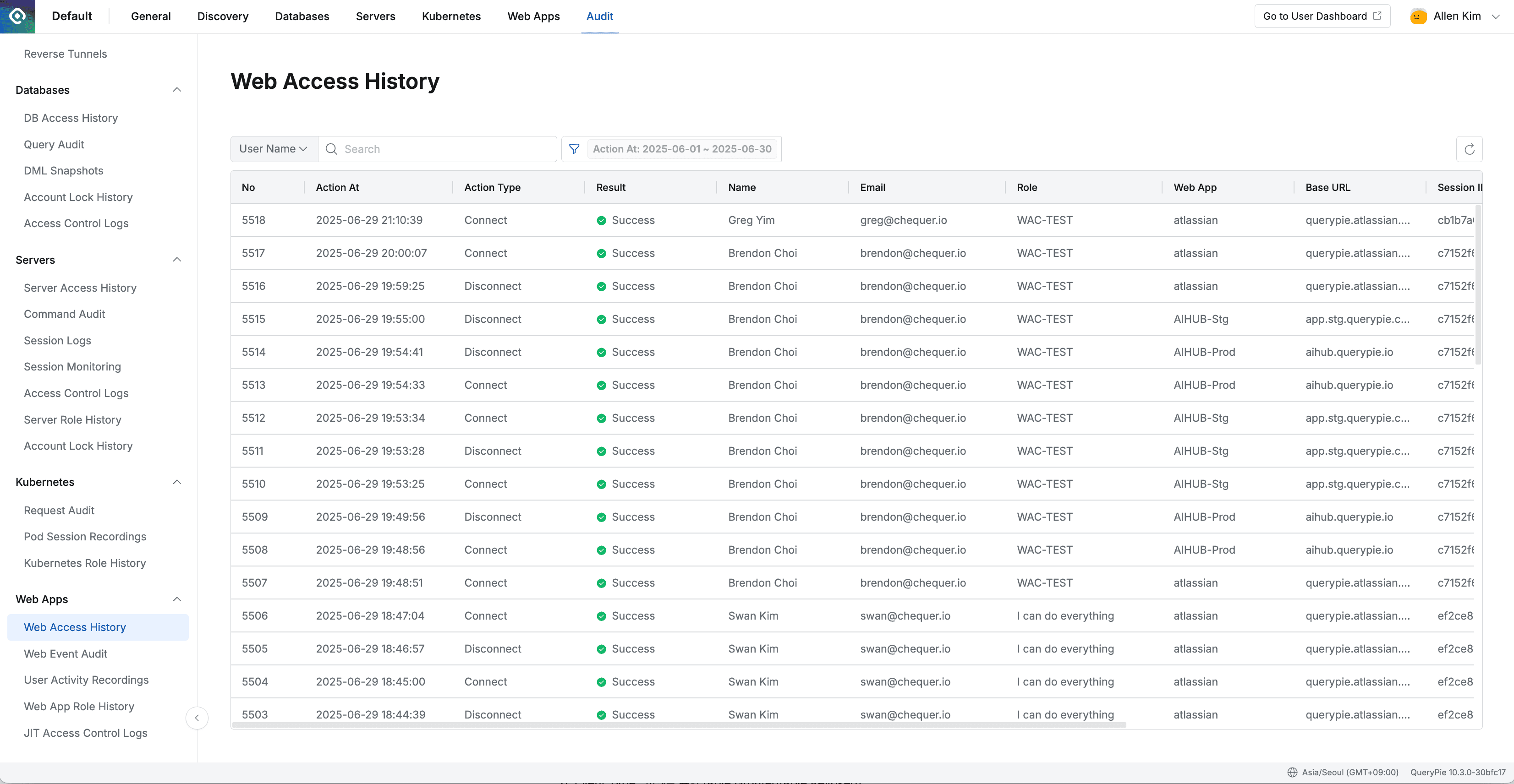 Administrator > Audit > Web Apps > Web Access History
