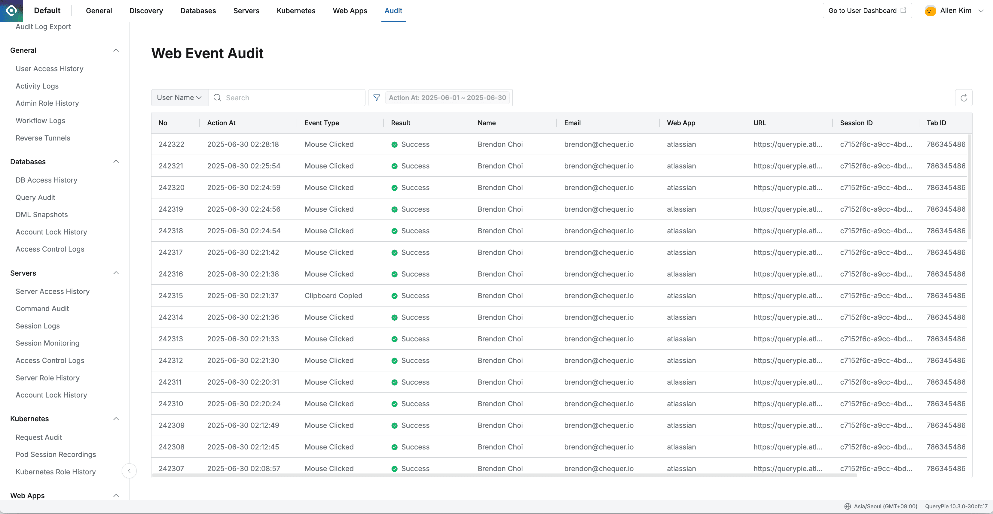 Administrator > Audit > Web Apps > Web Event Audit