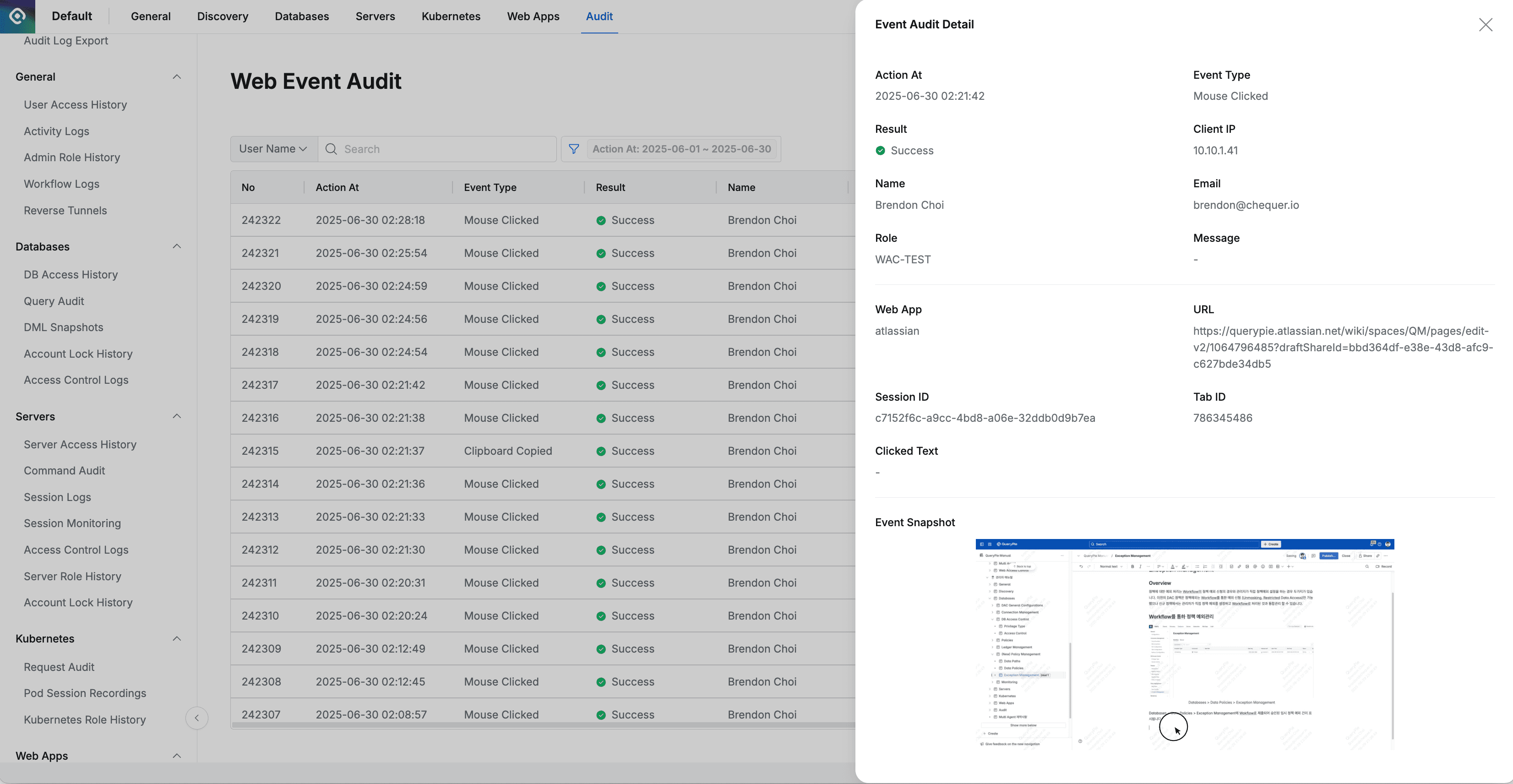Administrator > Audit > Web Apps > Web Event Audit > Event Audit Detail