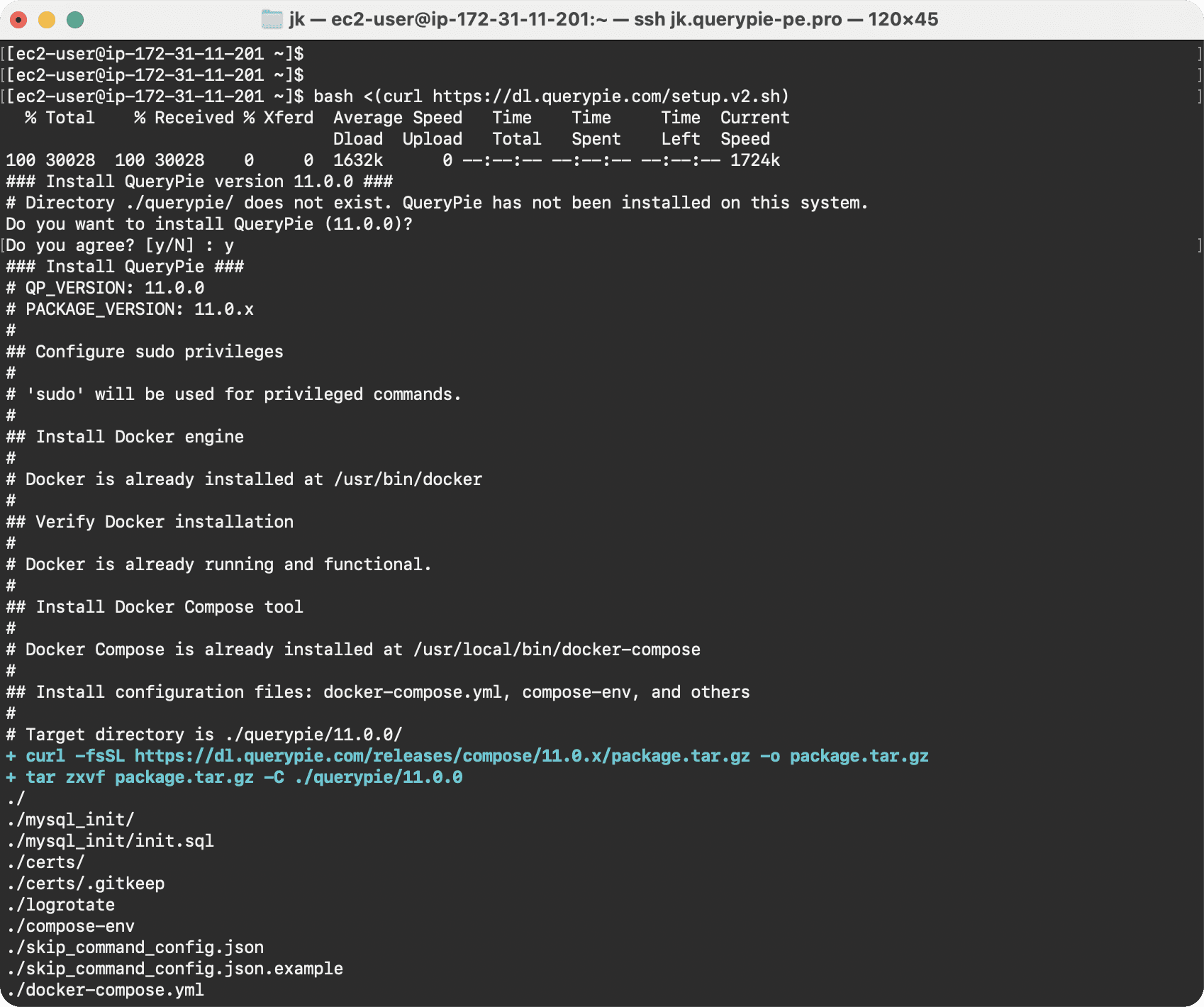 Screen showing installation has started