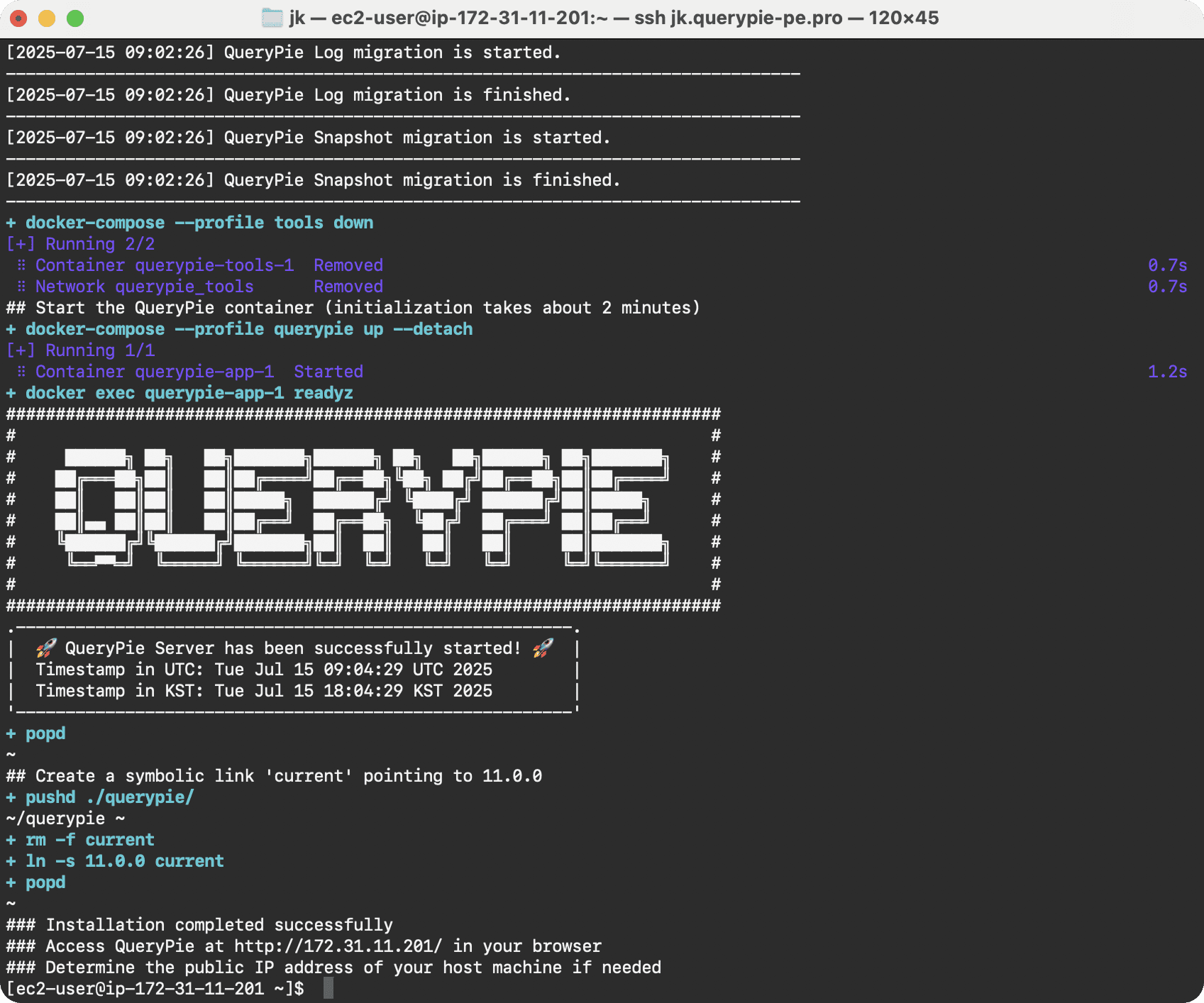 Screen showing installation has completed