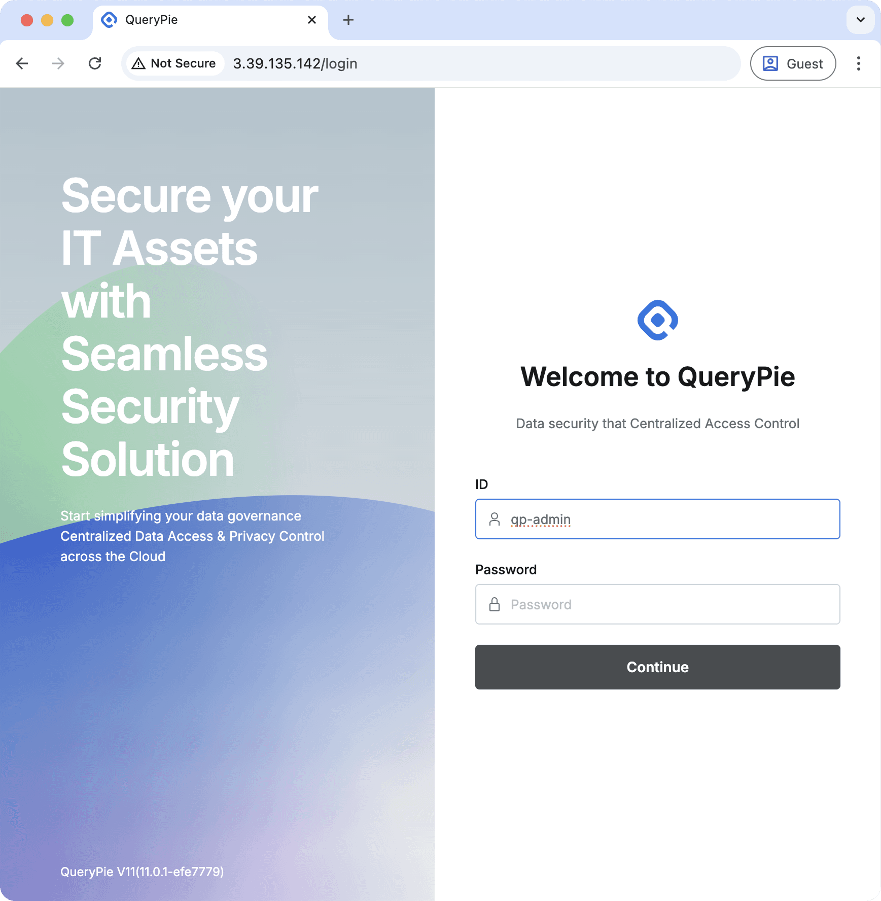 Initial login screen