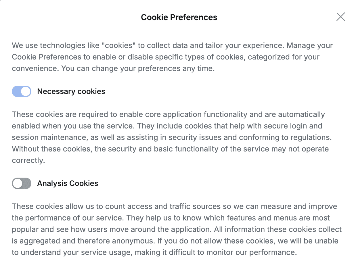 Cookie Settings Screen