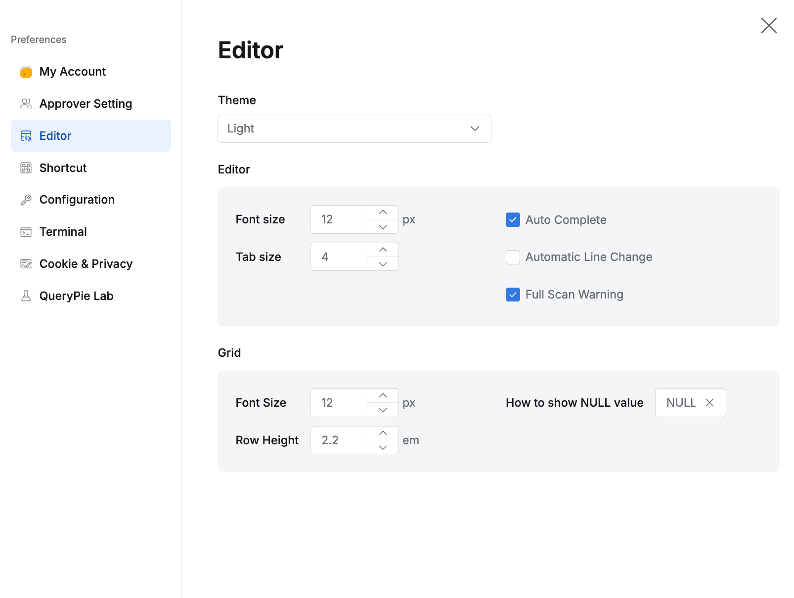 Top menu bar > Profile > Preferences > Editor